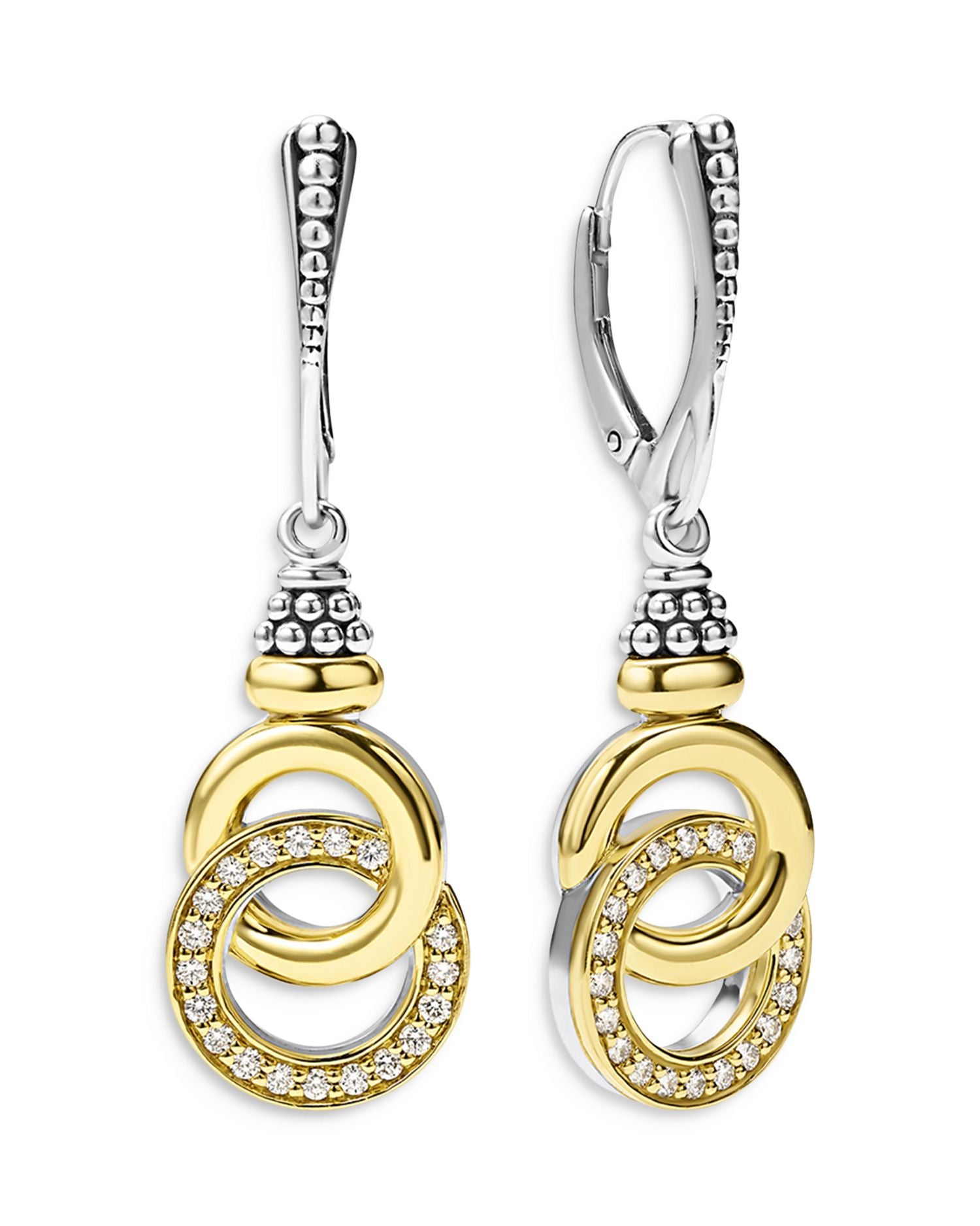18K Yellow Gold & Sterling Silver Signature Caviar Diamond Interlocking Drop Earrings