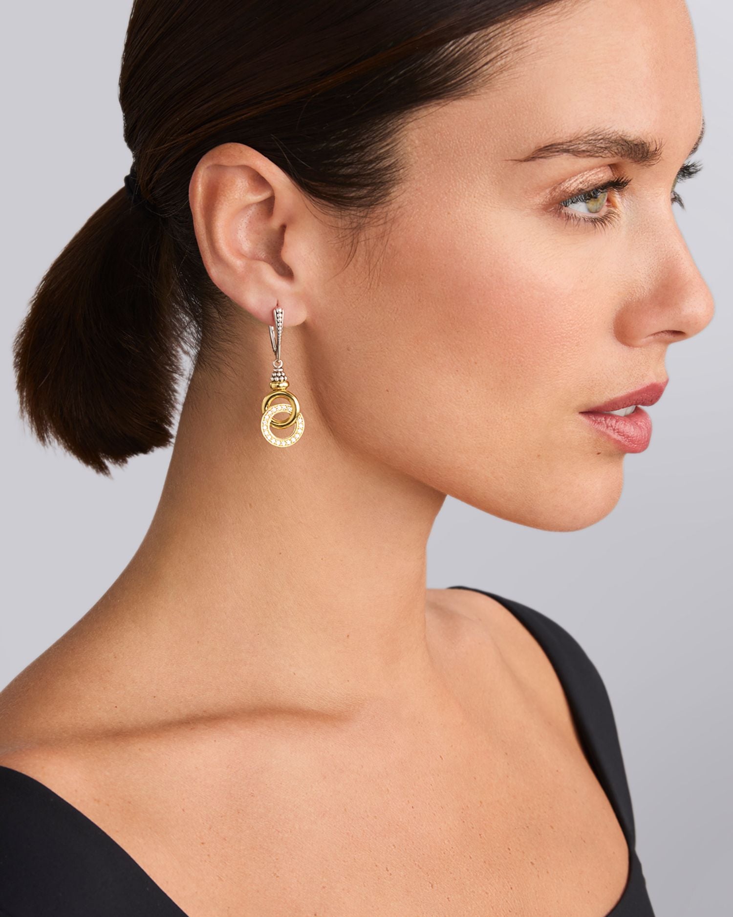 18K Yellow Gold & Sterling Silver Signature Caviar Diamond Interlocking Drop Earrings