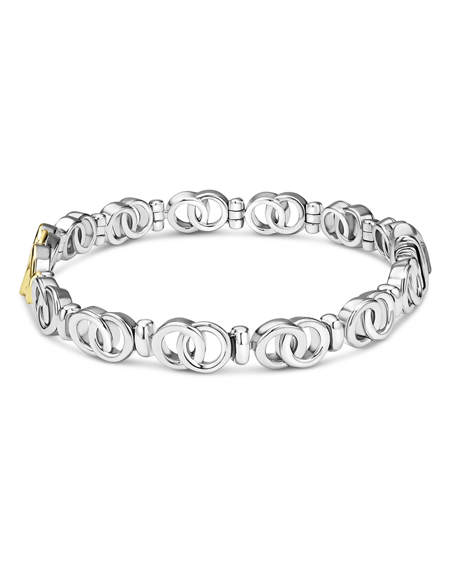 18K Yellow Gold & Sterling Silver Signature Caviar Diamond Interlocking Ring Link Bracelet