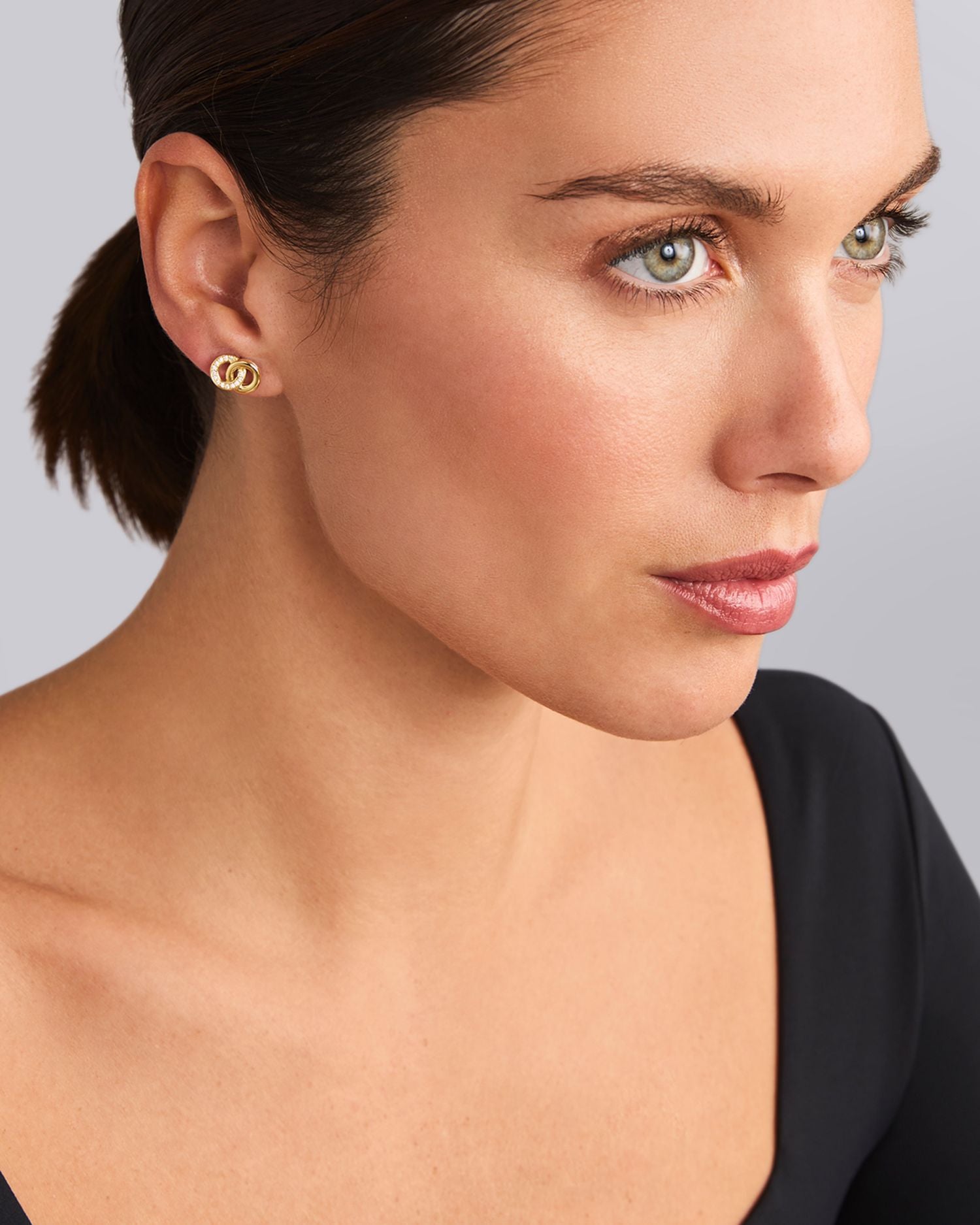 18K Yellow Gold & Sterling Silver Signature Caviar Diamond Interlocking Stud Earrings