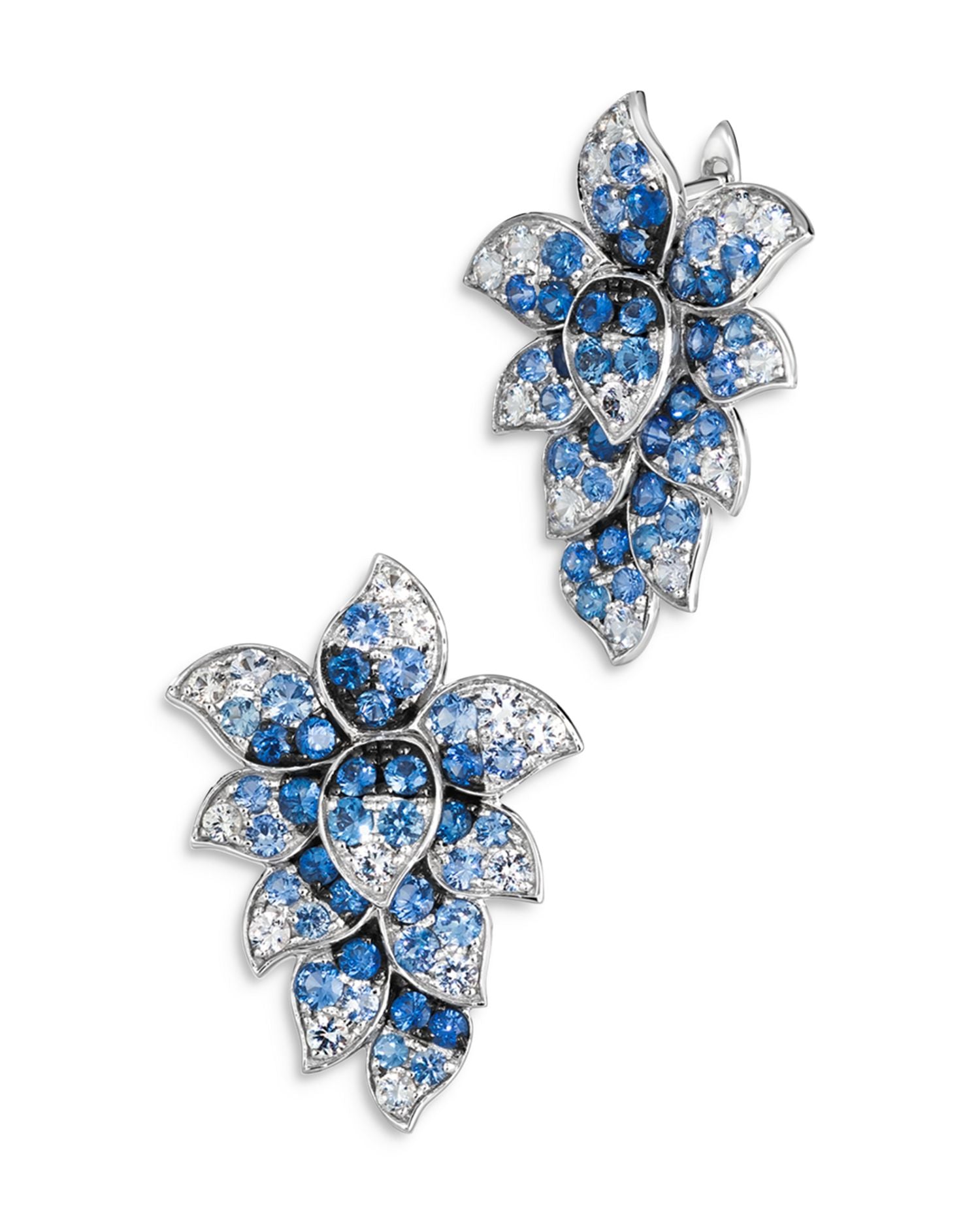 Sapphire Ombré & White Sapphire Cluster Statement Earrings in 14K White Gold