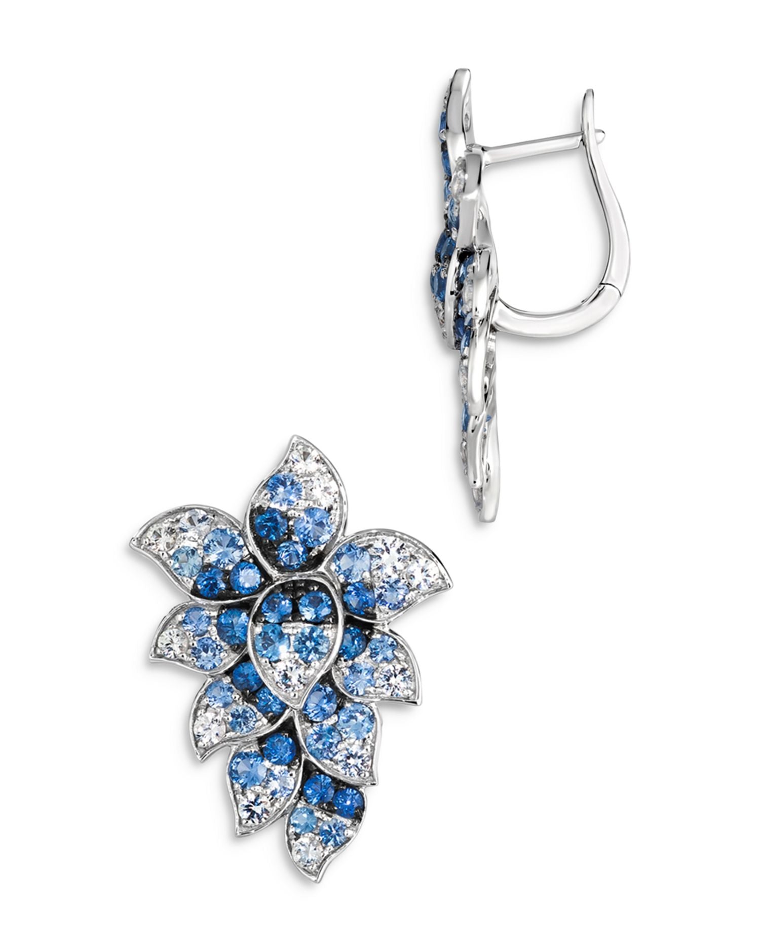 Sapphire Ombré & White Sapphire Cluster Statement Earrings in 14K White Gold
