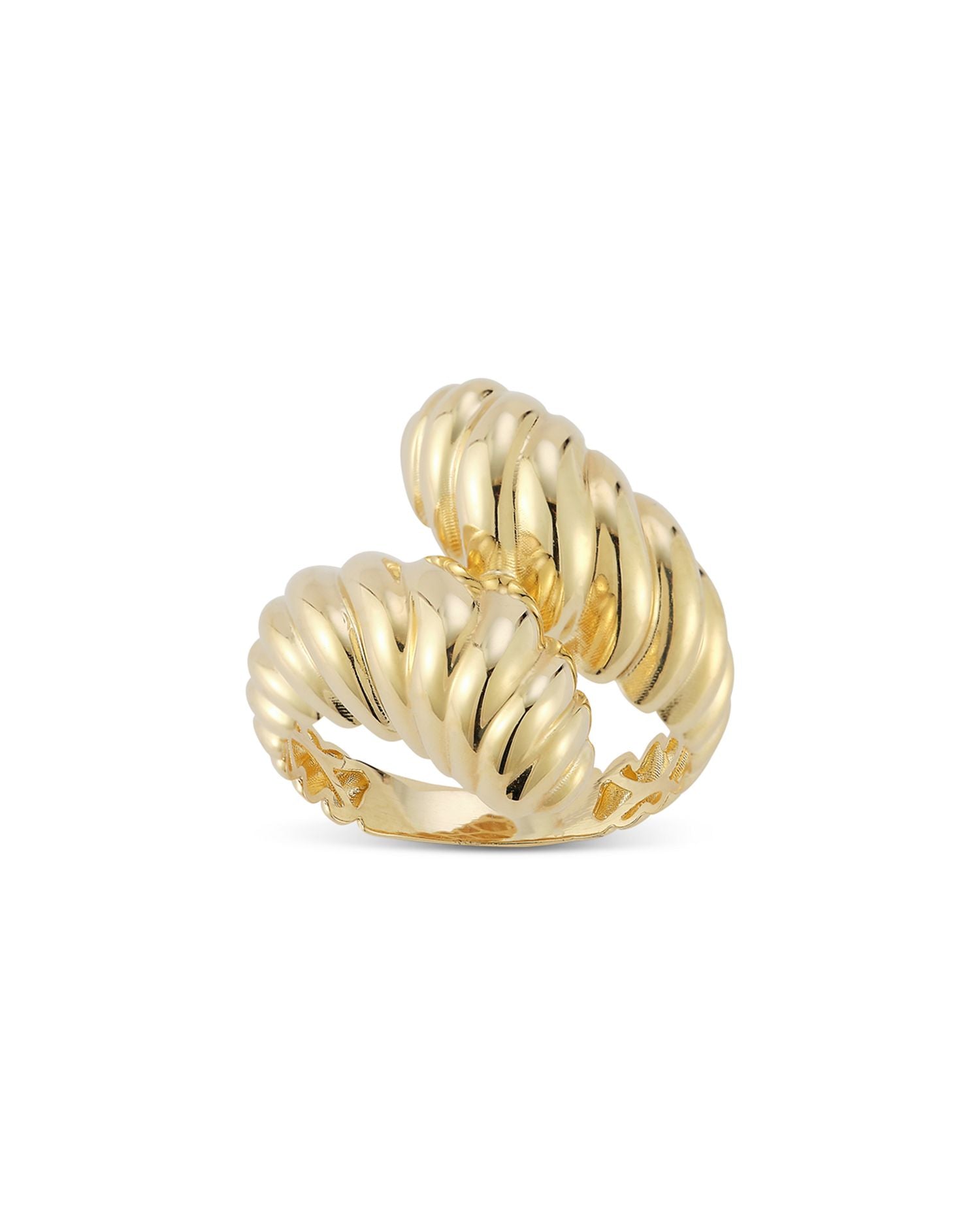 Bold Ridge Bypass Ring in 14K Yellow Gold