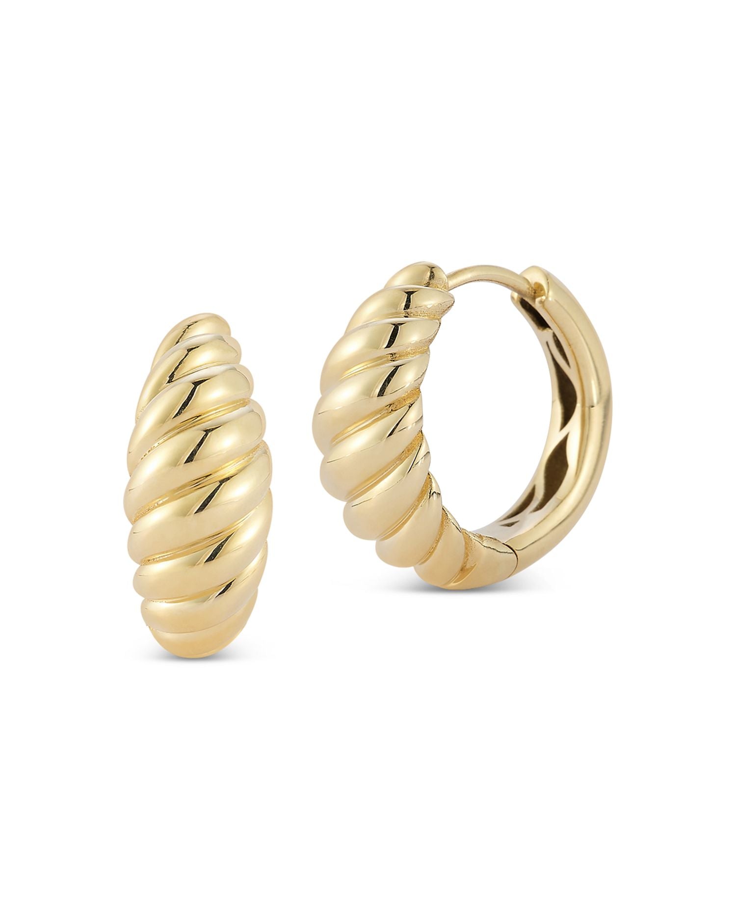 Bold Ridge Textured Medium Hoop Earrings in 14K Yellow Gold