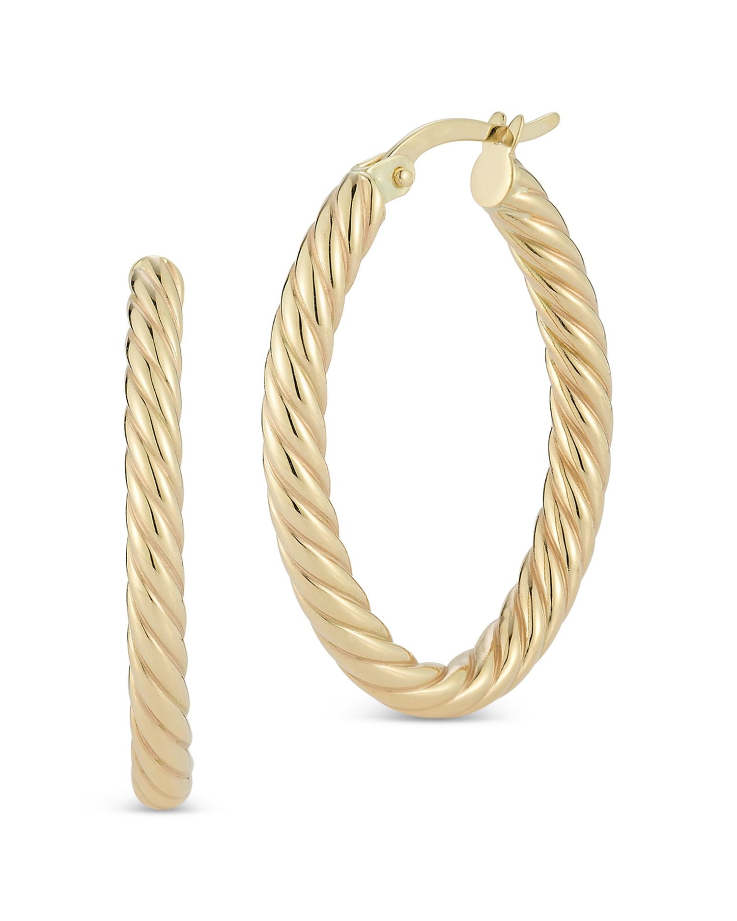 Twist Oval Hoop Earrings in 14K Yellow Gold