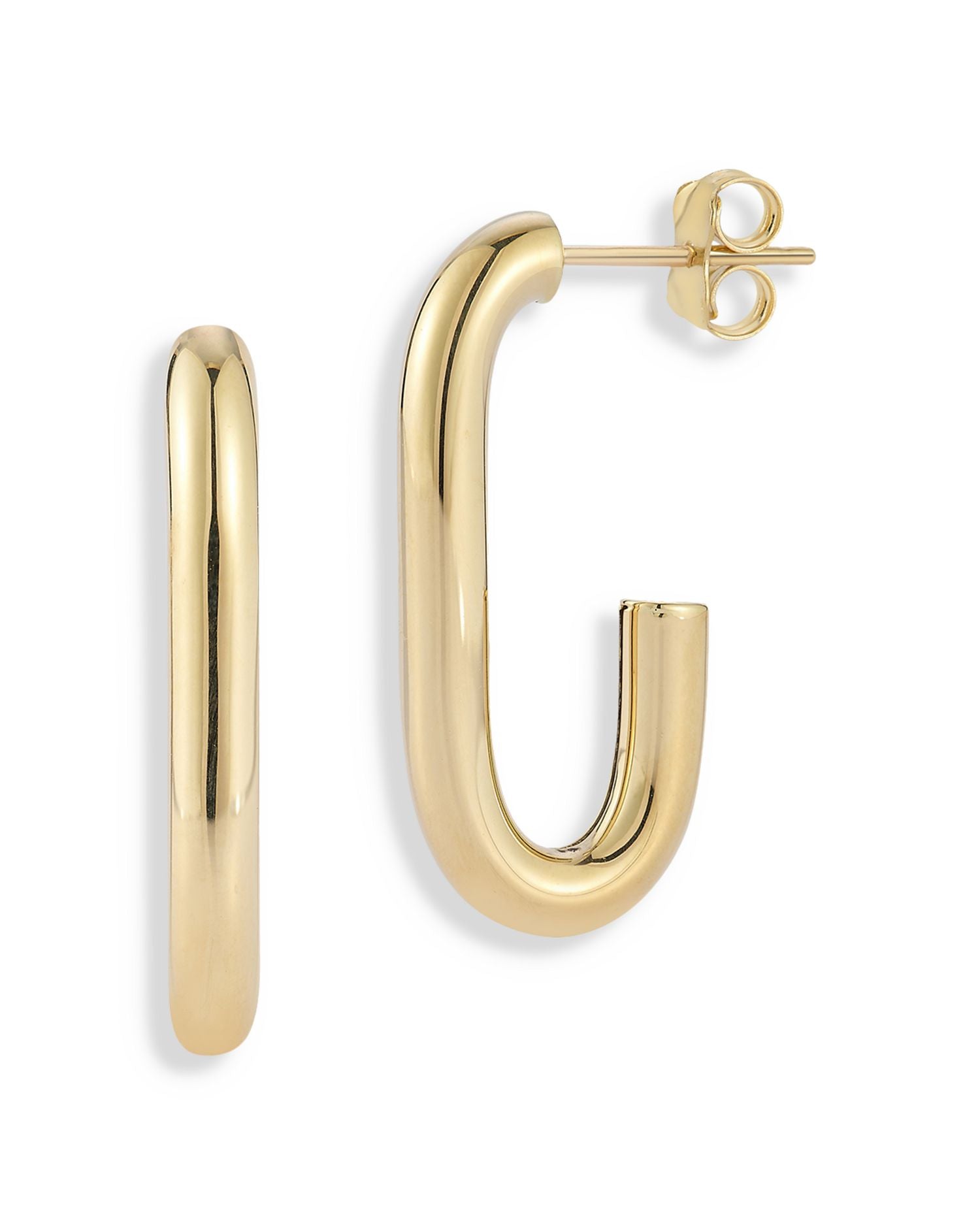 14K Yellow Gold Oval Tube Hoop Earrings