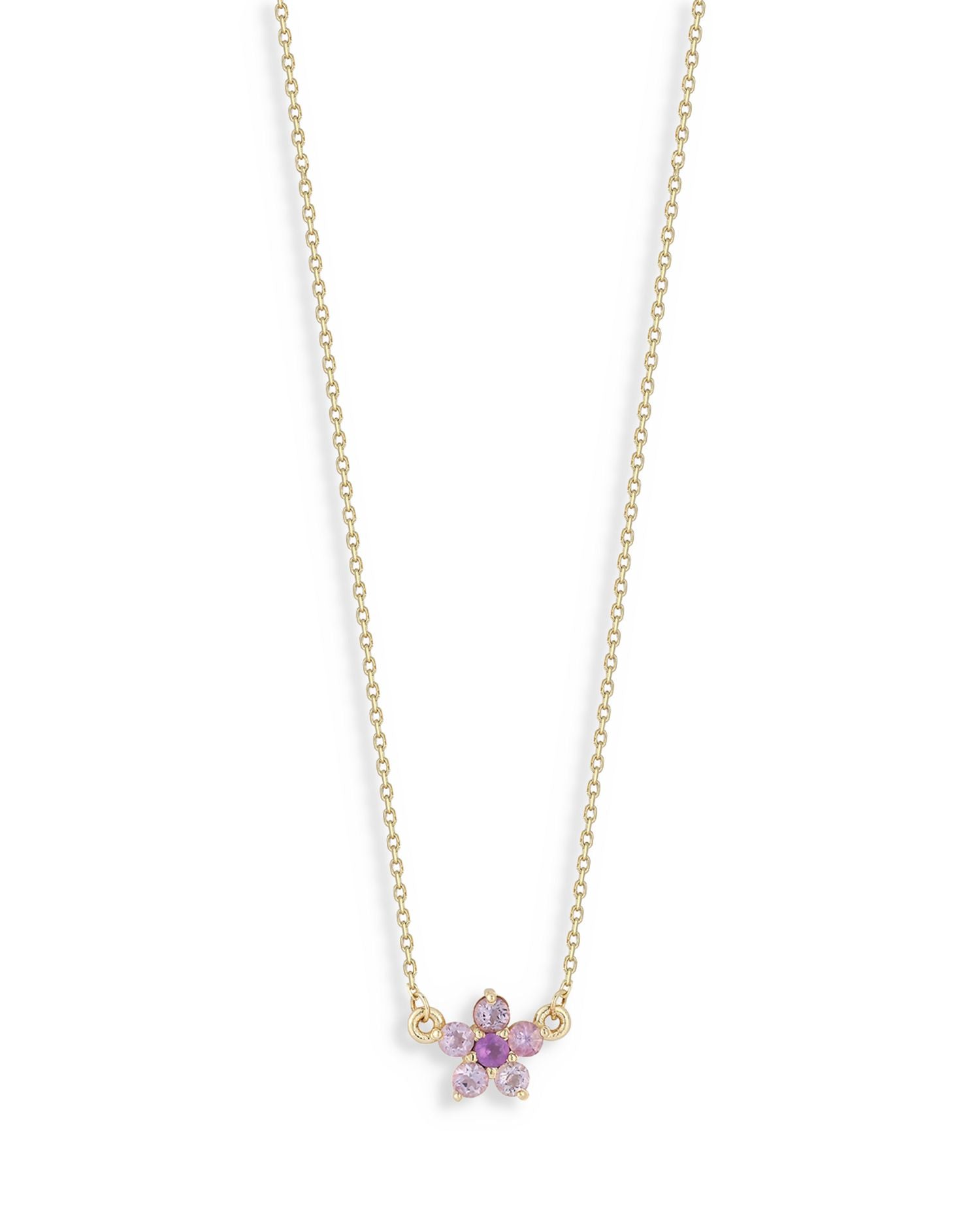 14K Yellow Gold Amethyst Flower Pendant Necklace, 16-17'