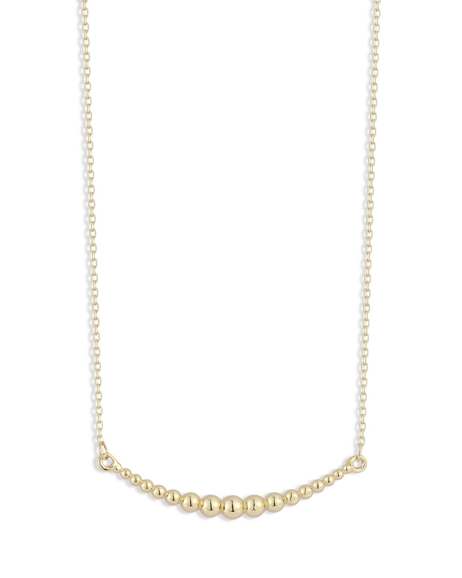 14K Yellow Gold Graduated Bead Curved Bar Necklace, 17-18"