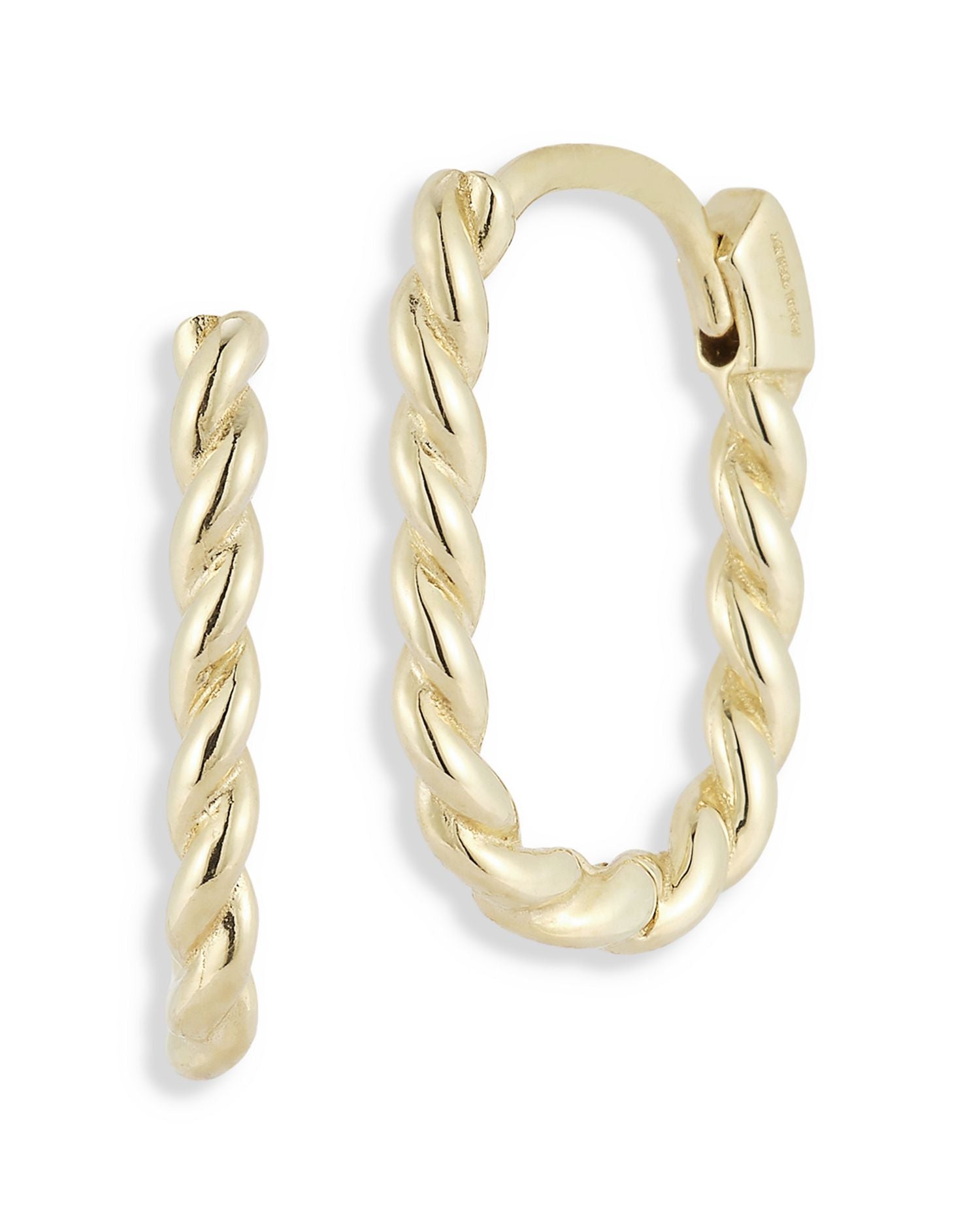 14K Yellow Gold Oval Twist Huggie Hoop Earrings