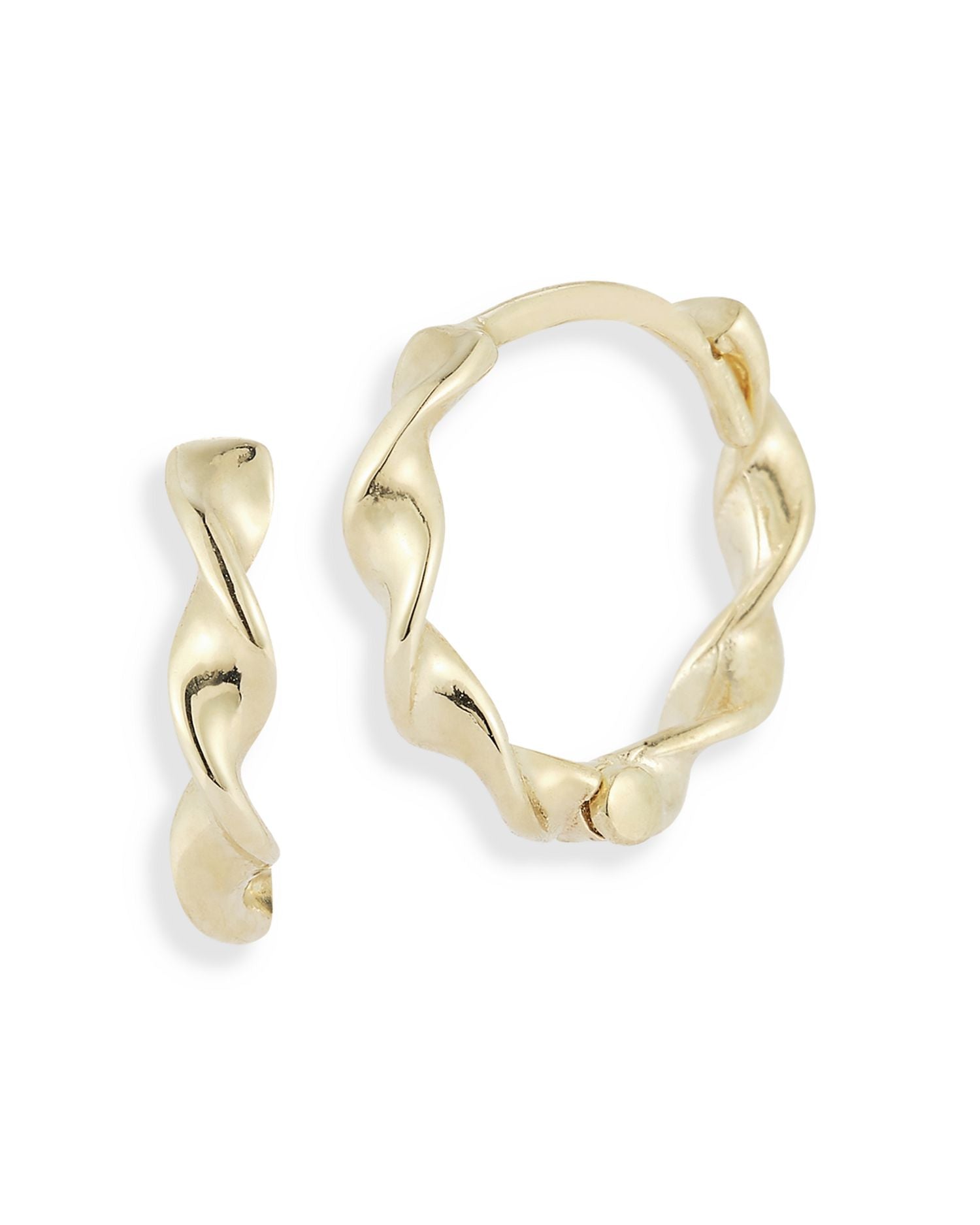 14K Yellow Gold Twist Huggie Hoop Earrings