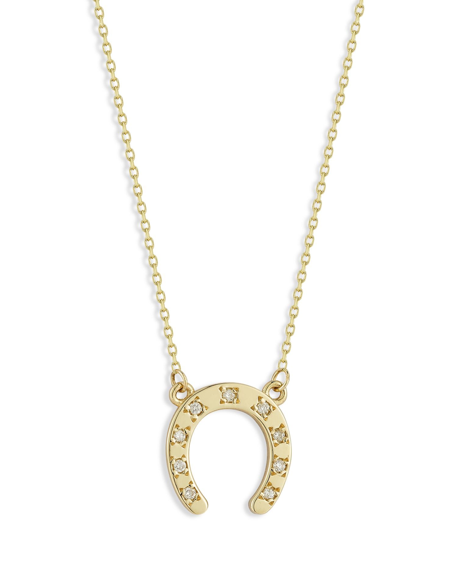 14K Yellow Gold Diamond Horseshoe Pendant Necklace, 17-18'