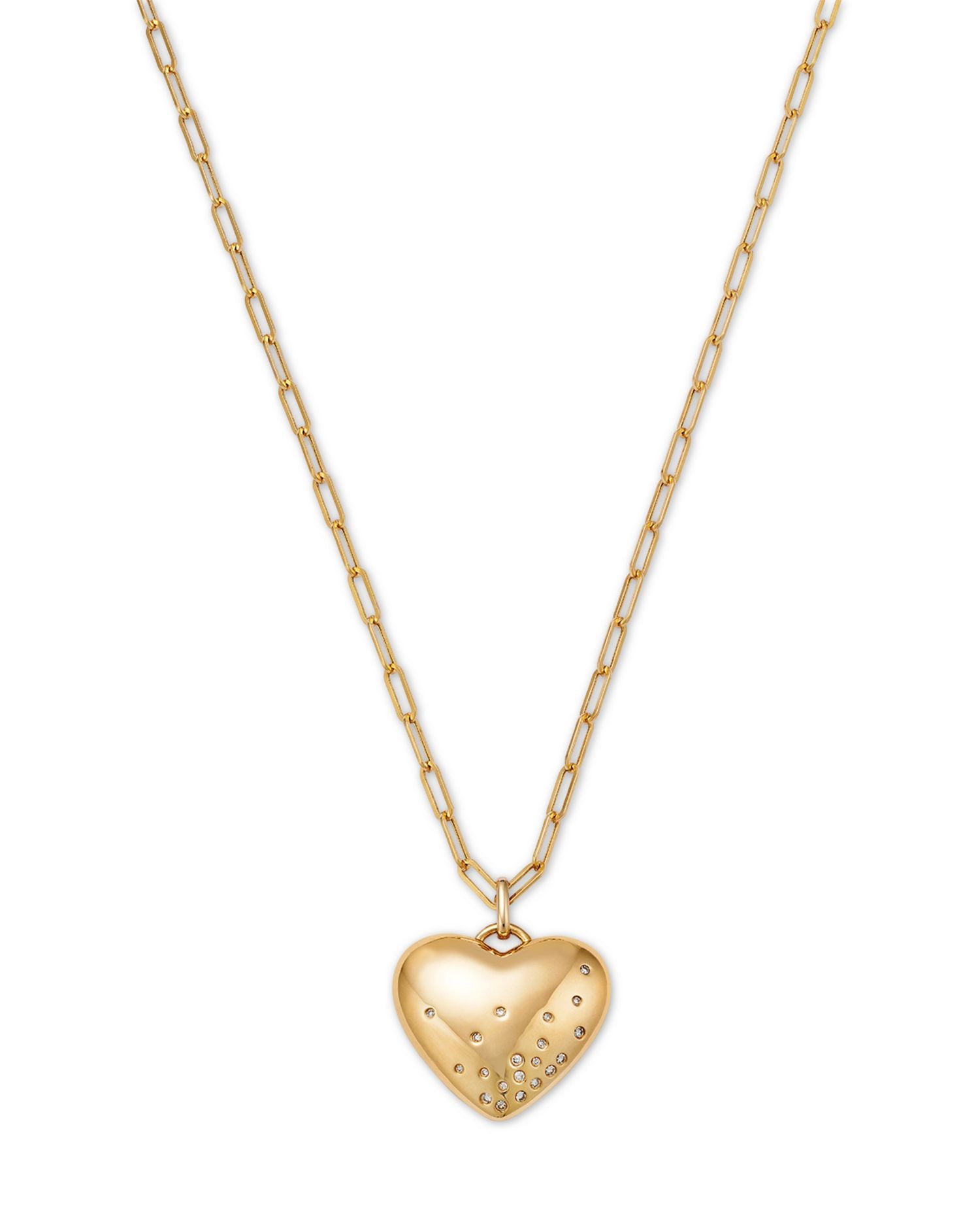 Diamond Puffed Heart Pendant Necklace in 14K Yellow Gold, 18'