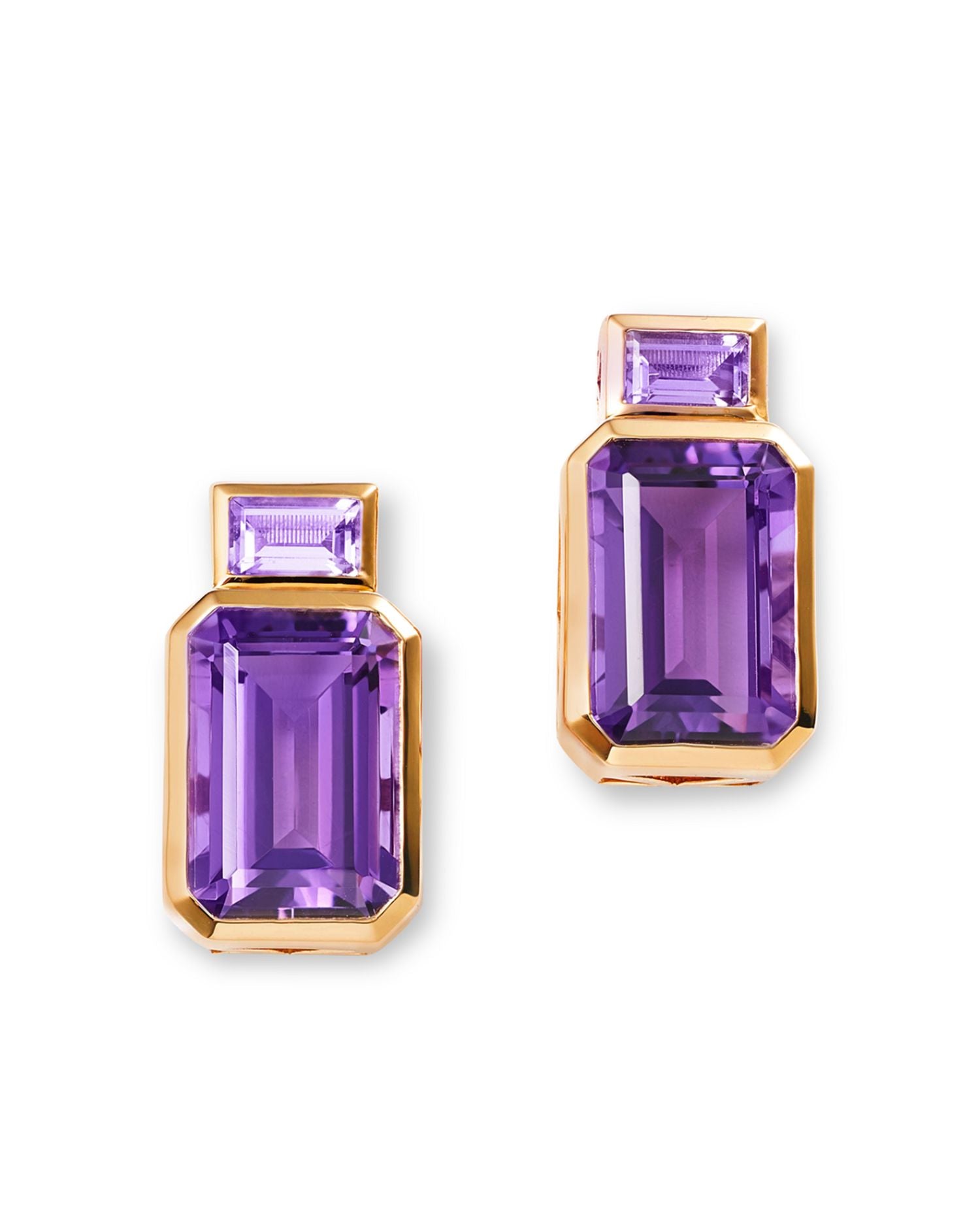 Amethyst & Pink Amethyst Emerald-Cut Statement Earrings in 14K Yellow Gold