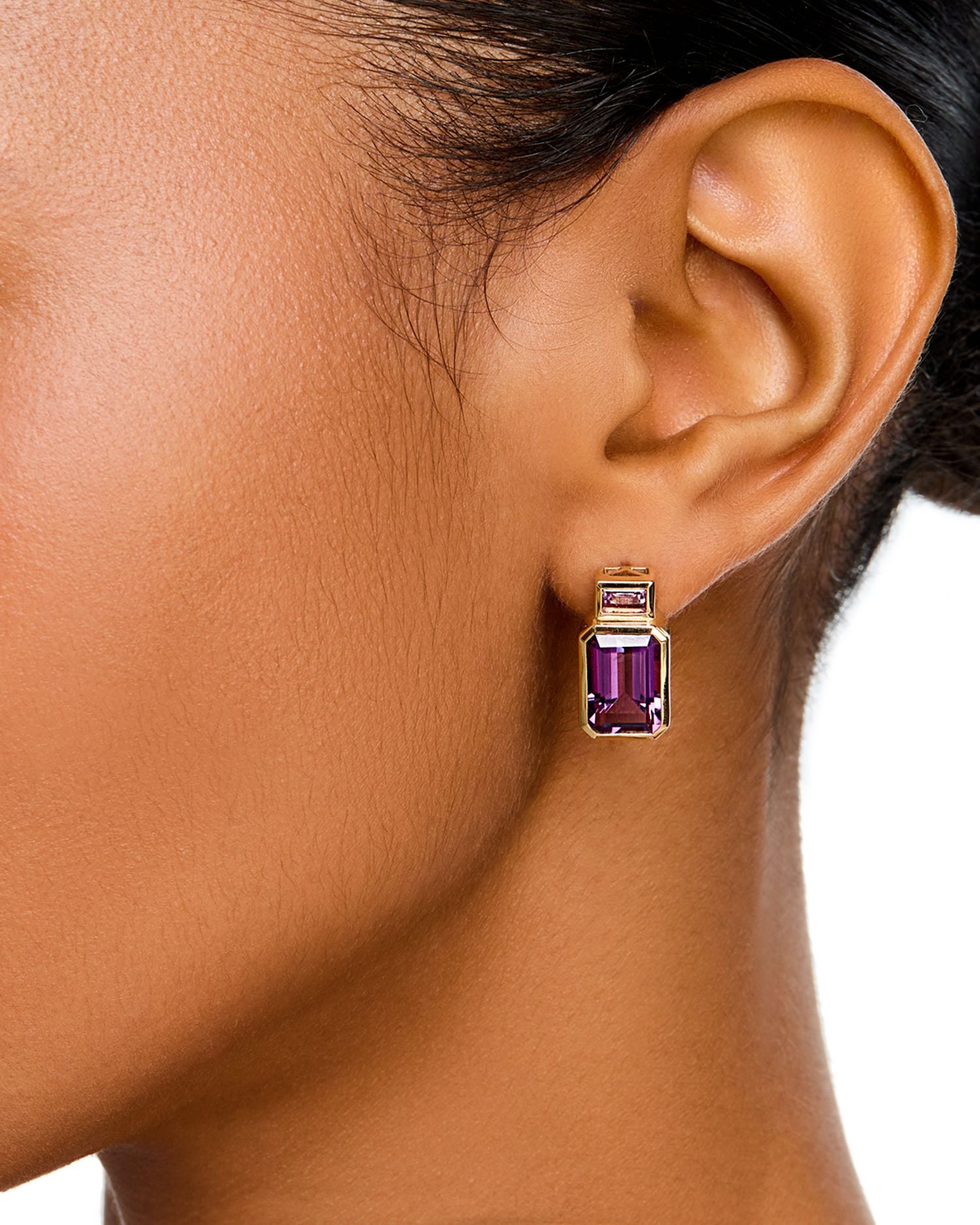 Amethyst & Pink Amethyst Emerald-Cut Statement Earrings in 14K Yellow Gold