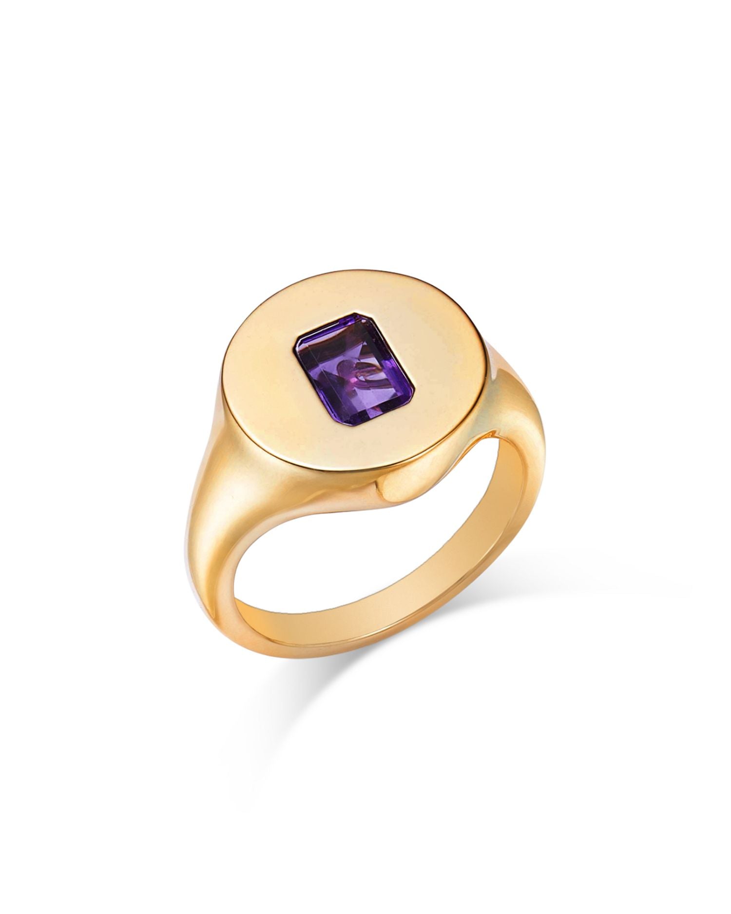 Amethyst Emerald Cut Pinky Ring in 14K Yellow Gold