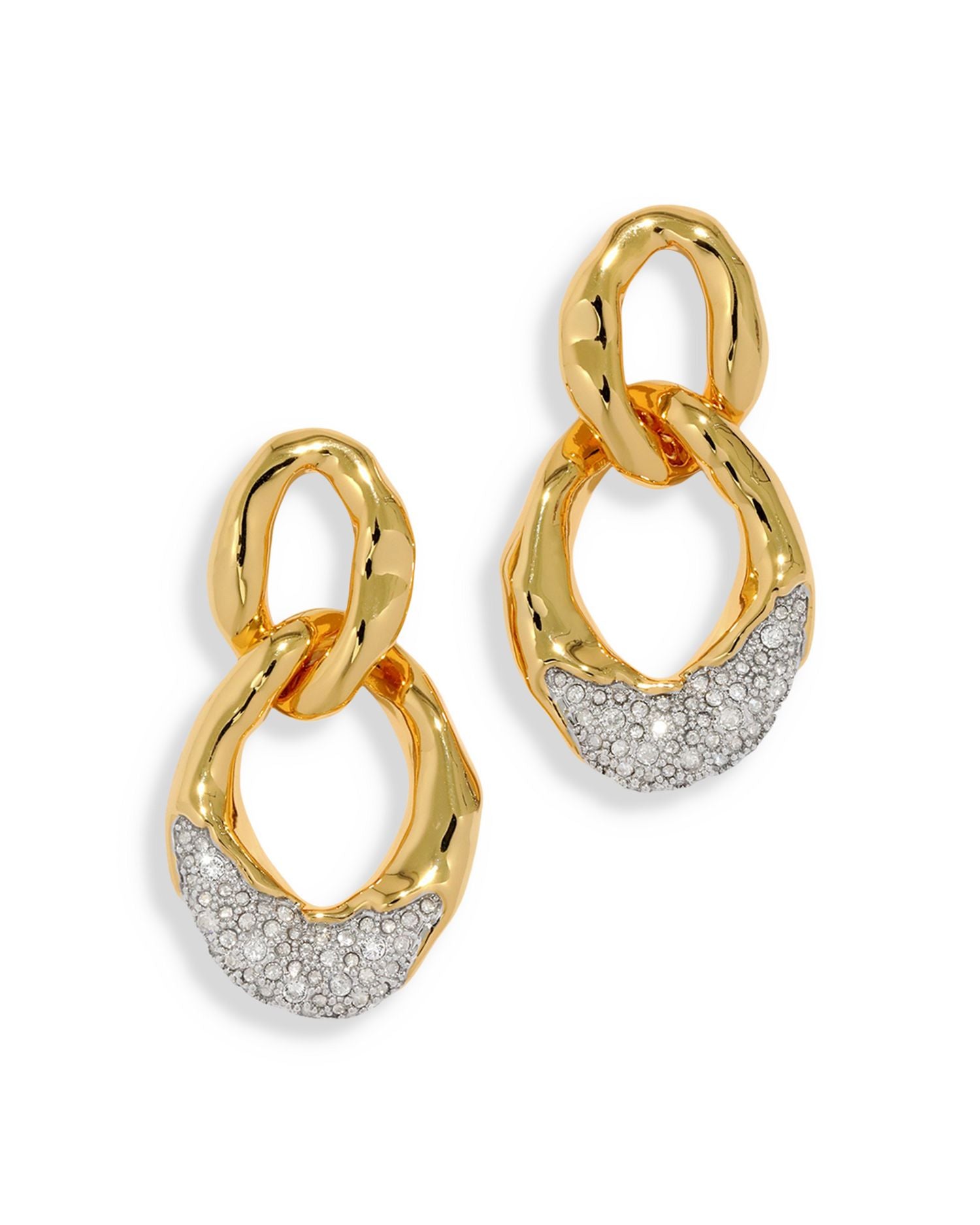 Solanales Pavé Large Link Drop Earrings in Rhodium Plated & 14K Gold Plated