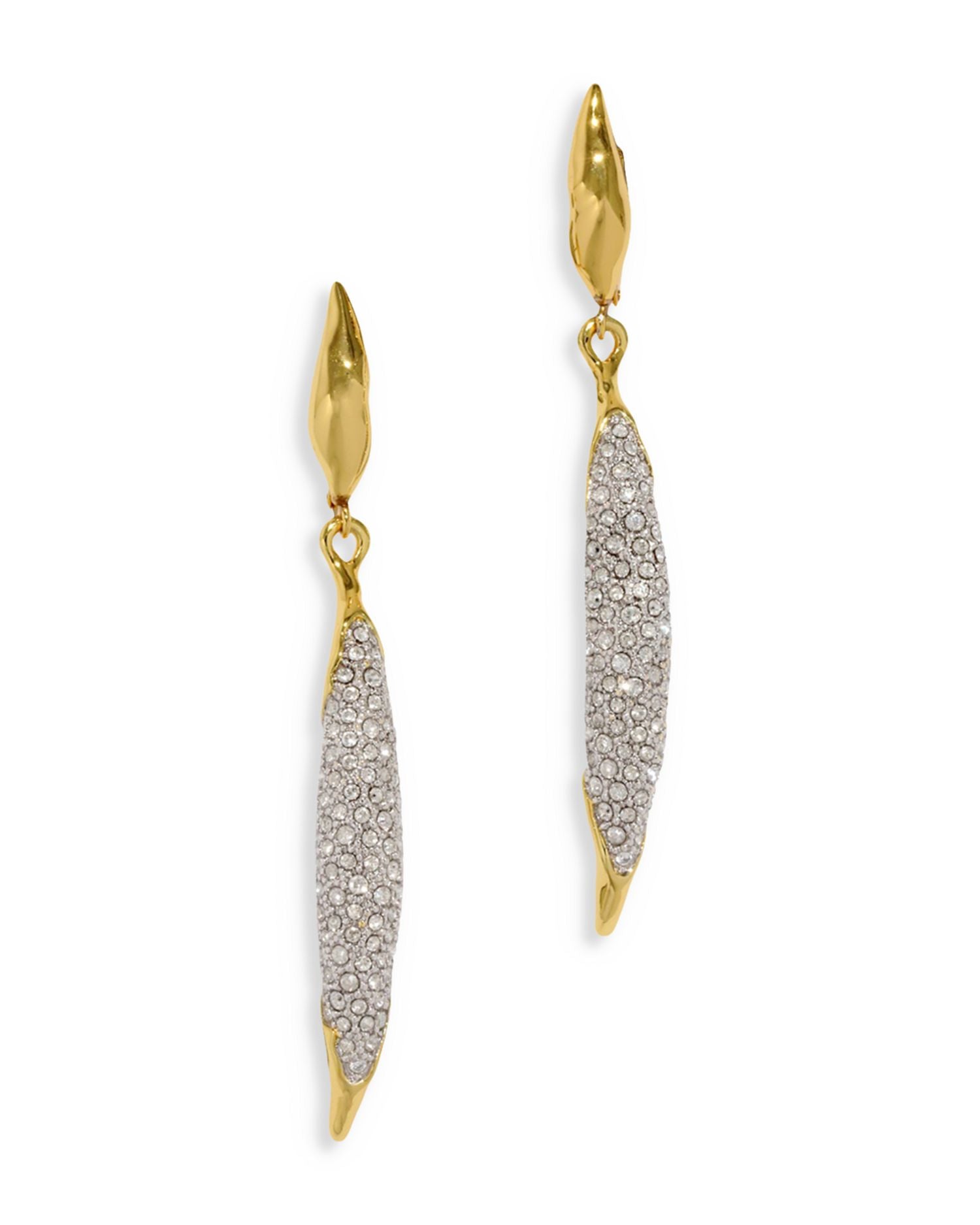 Solanales Pavé Linear Drop Earrings in Rhodium Plated & 14K Gold Plated