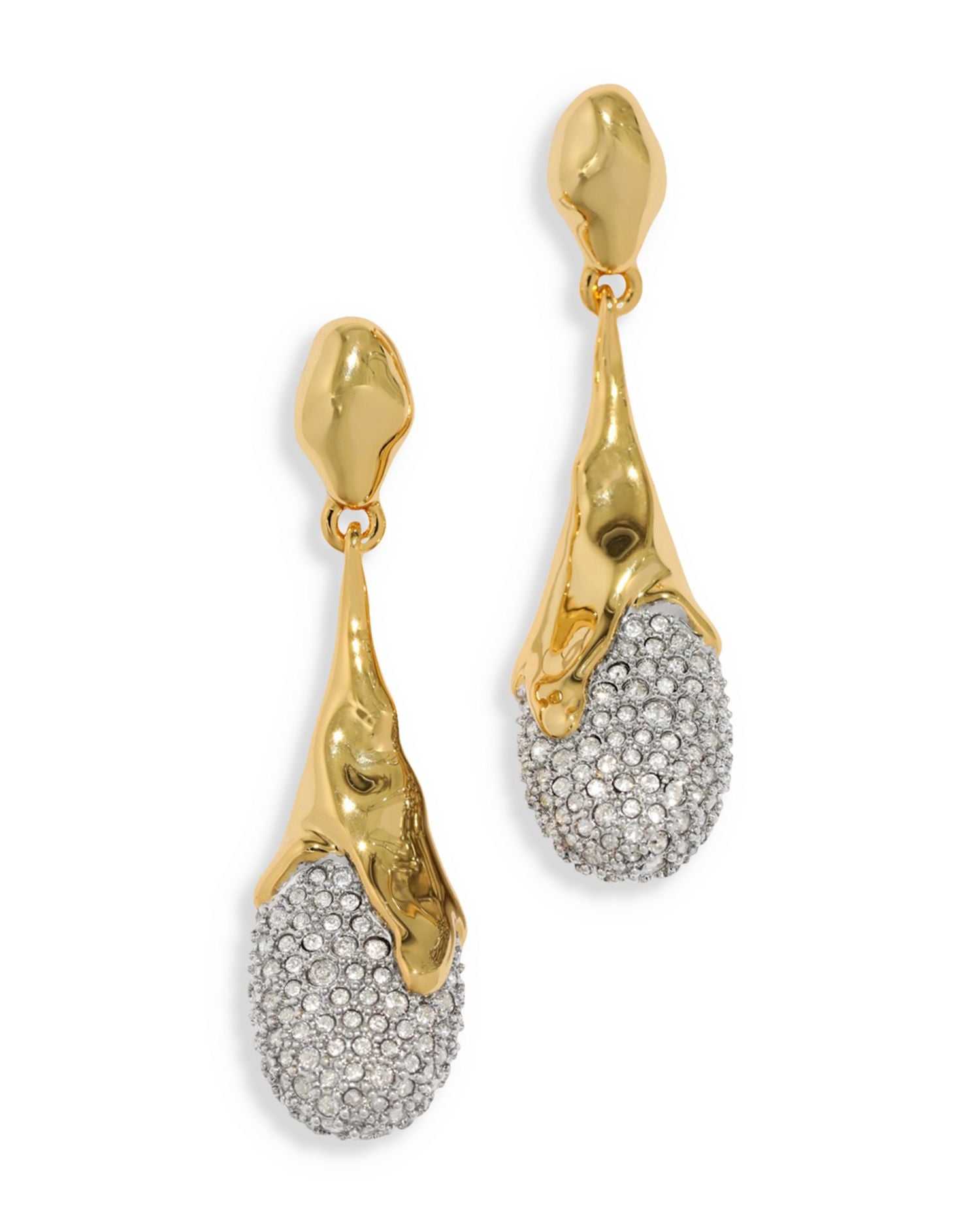 Solanales Pavé Tear Shape Drop Earrings in Rhodium Plated & 14K Gold Plated