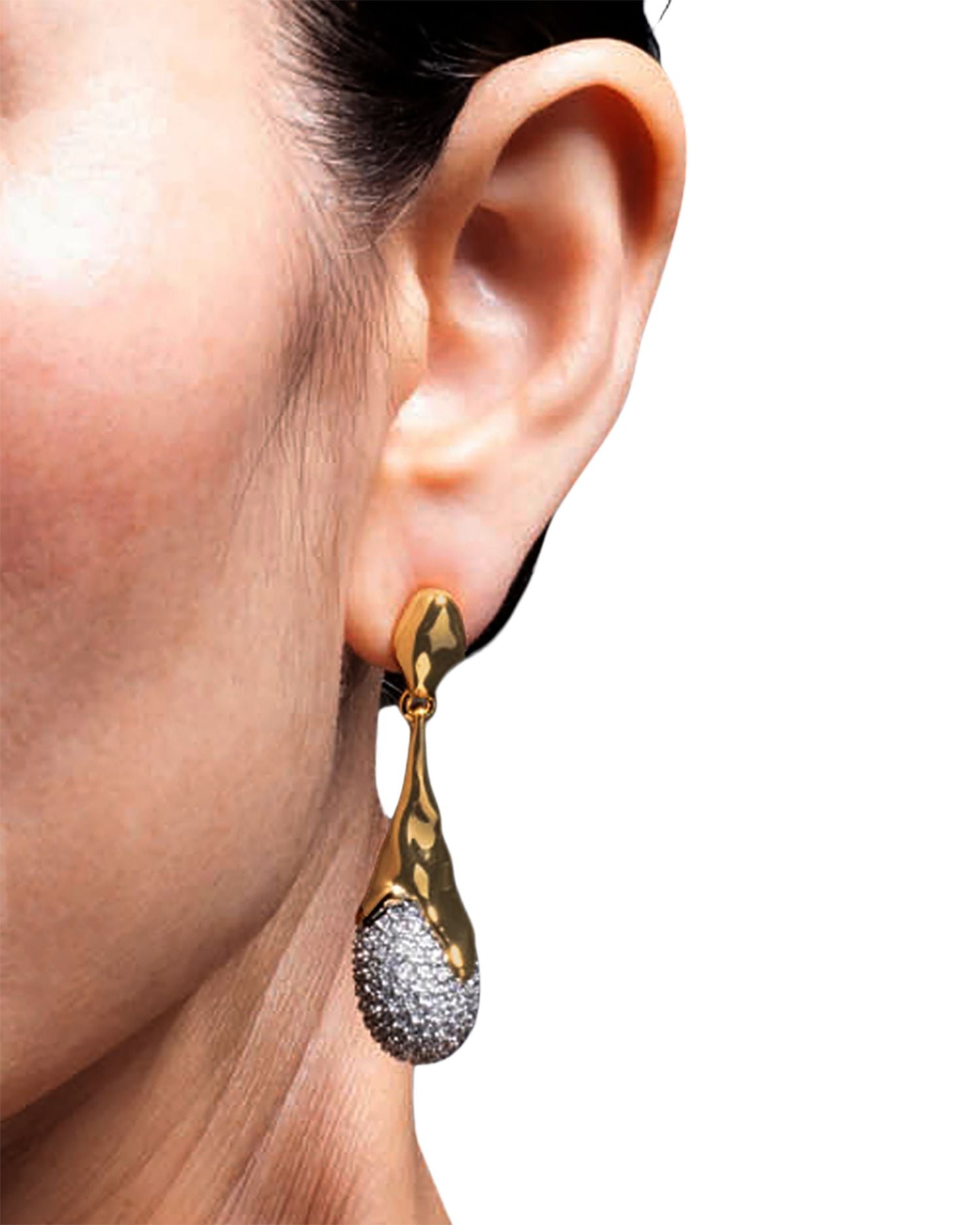 Solanales Pavé Tear Shape Drop Earrings in Rhodium Plated & 14K Gold Plated