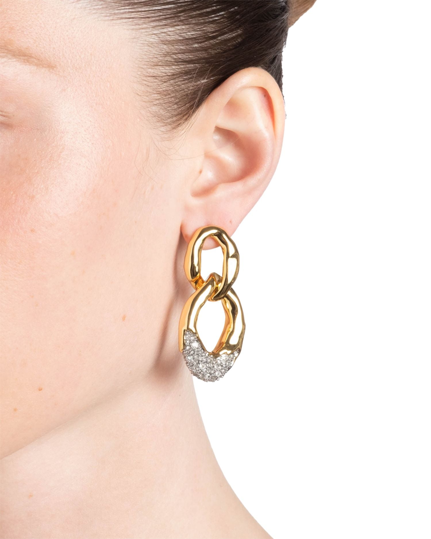 Solanales Pavé Large Link Drop Earrings in Rhodium Plated & 14K Gold Plated