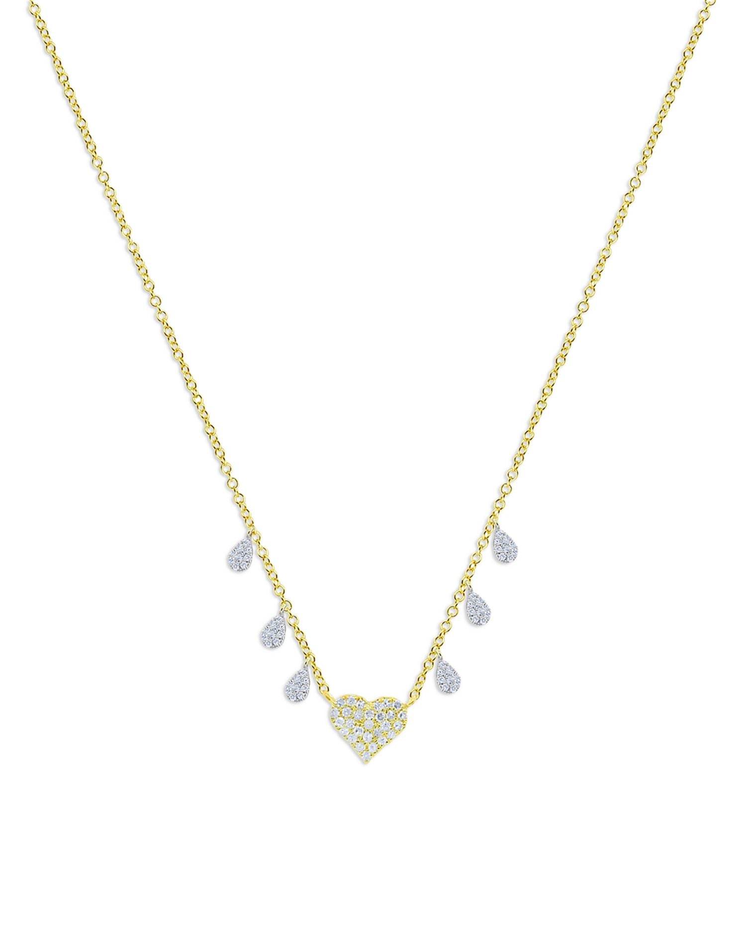 14K White & Yellow Gold Diamond Pavé Heart & Dangle Pendant Necklace, 18-20'