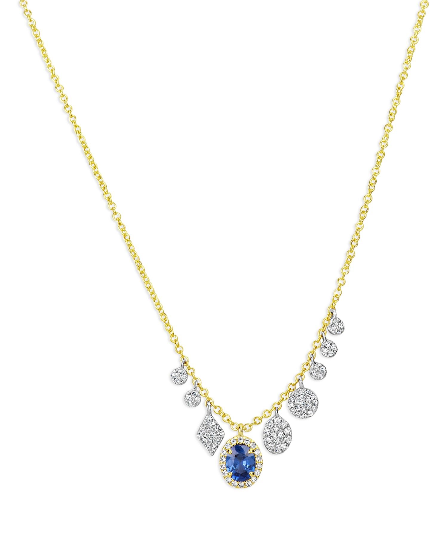 14K White & Yellow Gold Blue Sapphire & Diamond Dangle Pendant Necklace, 18-20'