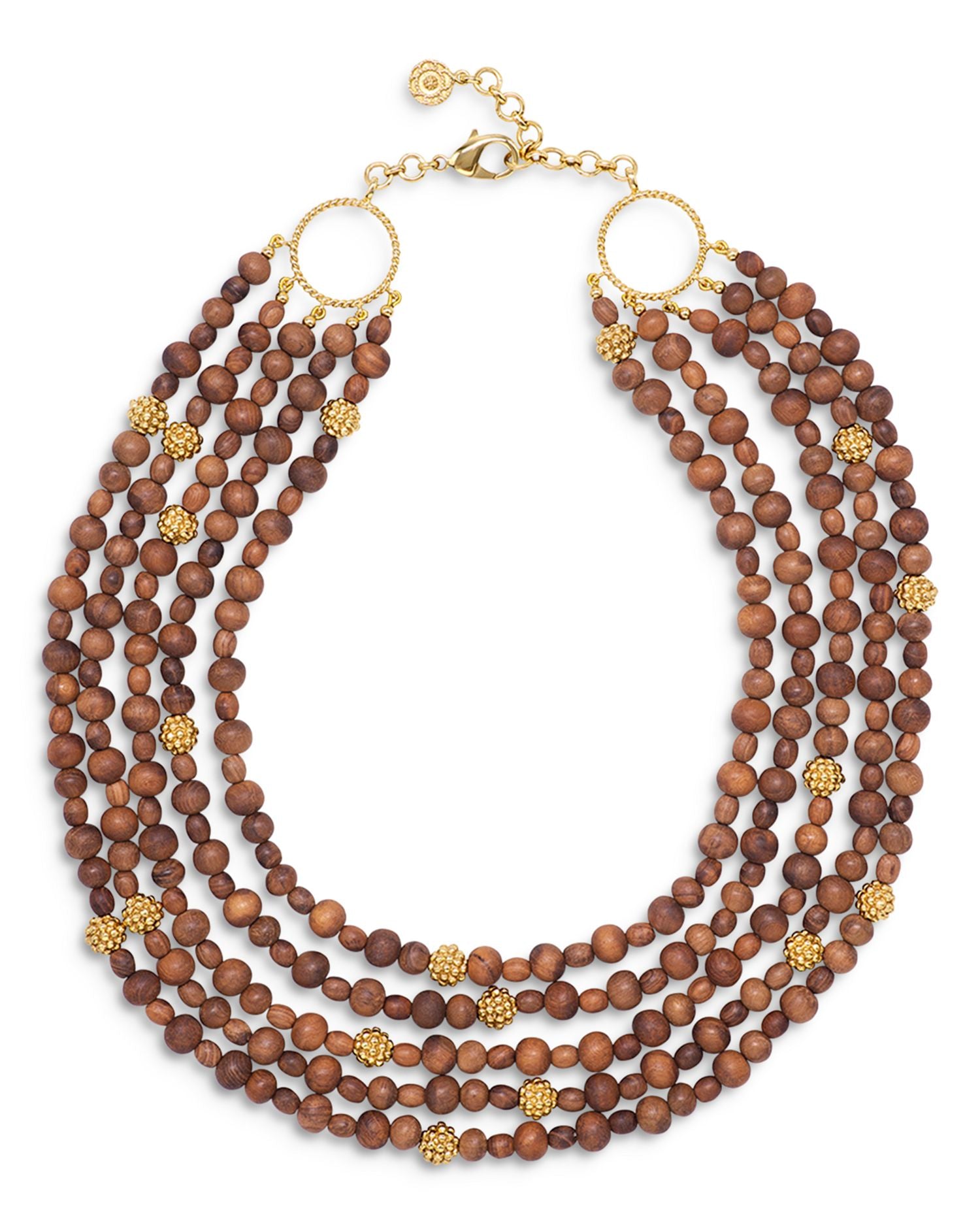 Earth Goddess Teak Beaded Multi Row Statement Necklace, 18"-20"
