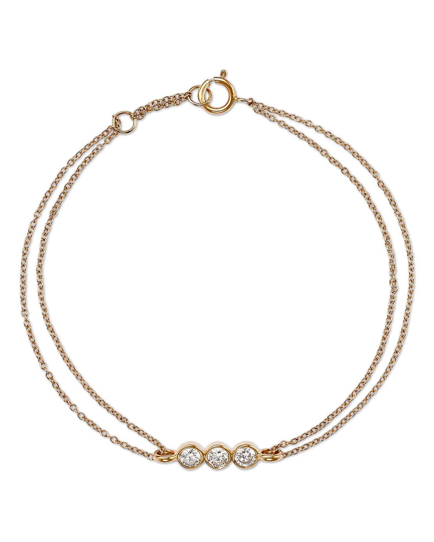 14K Yellow Gold Lab Grown Diamond Trio Bezel Chain Bracelet