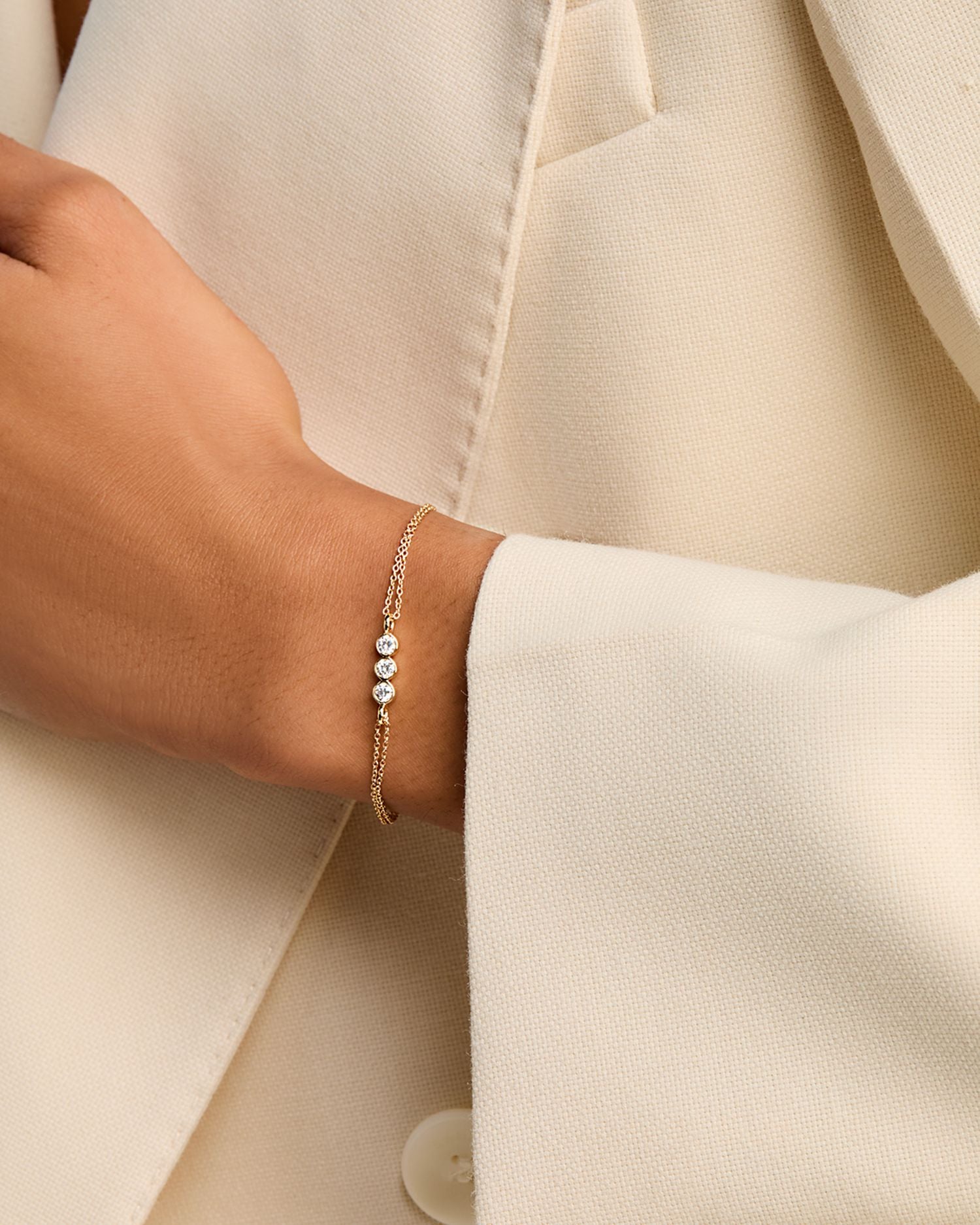 14K Yellow Gold Lab Grown Diamond Trio Bezel Chain Bracelet