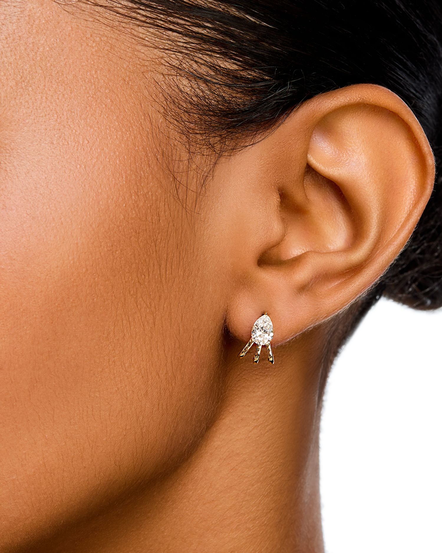 14K Yellow Gold Lab Grown Diamond Pear Triple Huggie Hoop Earrings