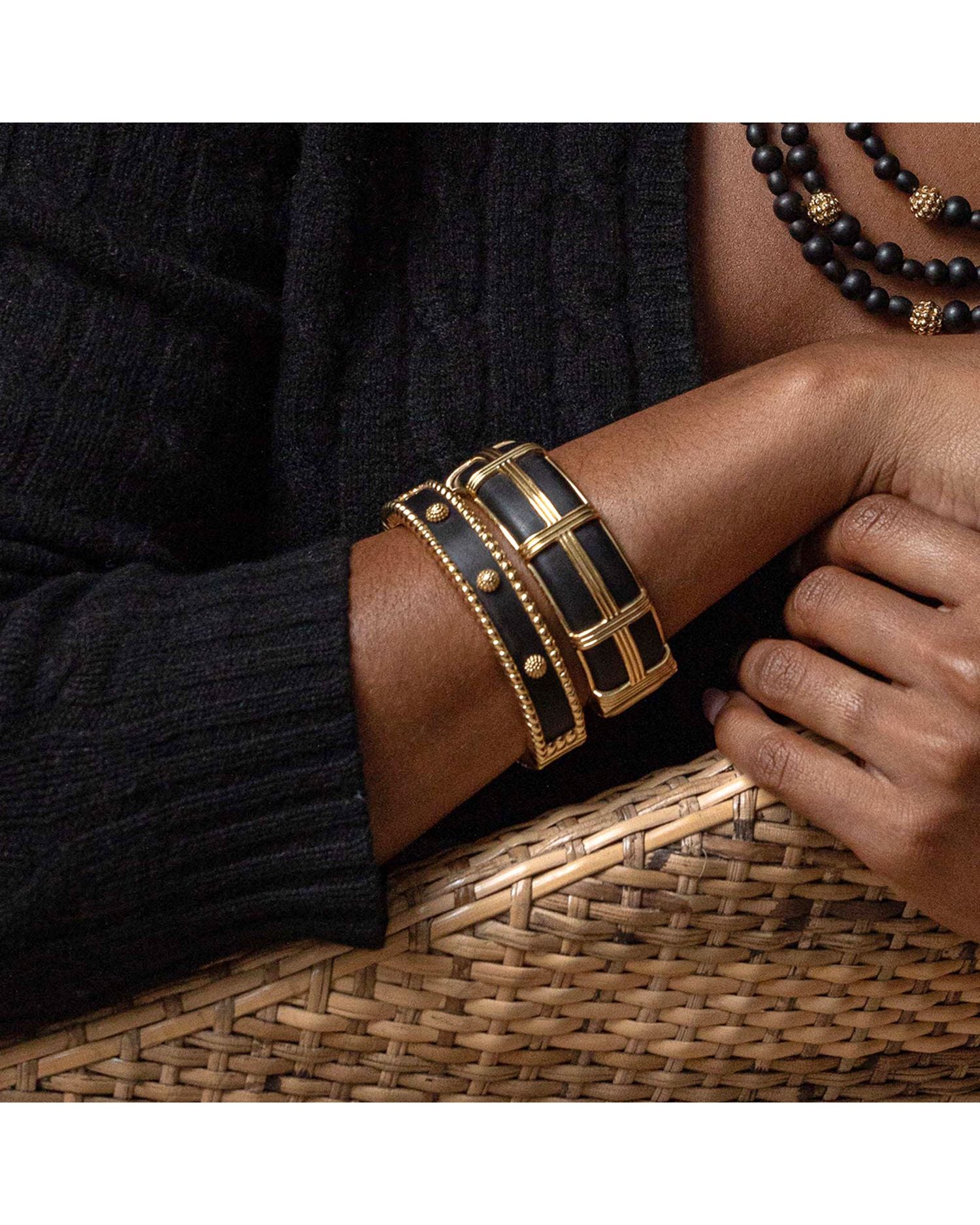 Berry Two Tone Beaded Edge Hinged Bangle Bracelet