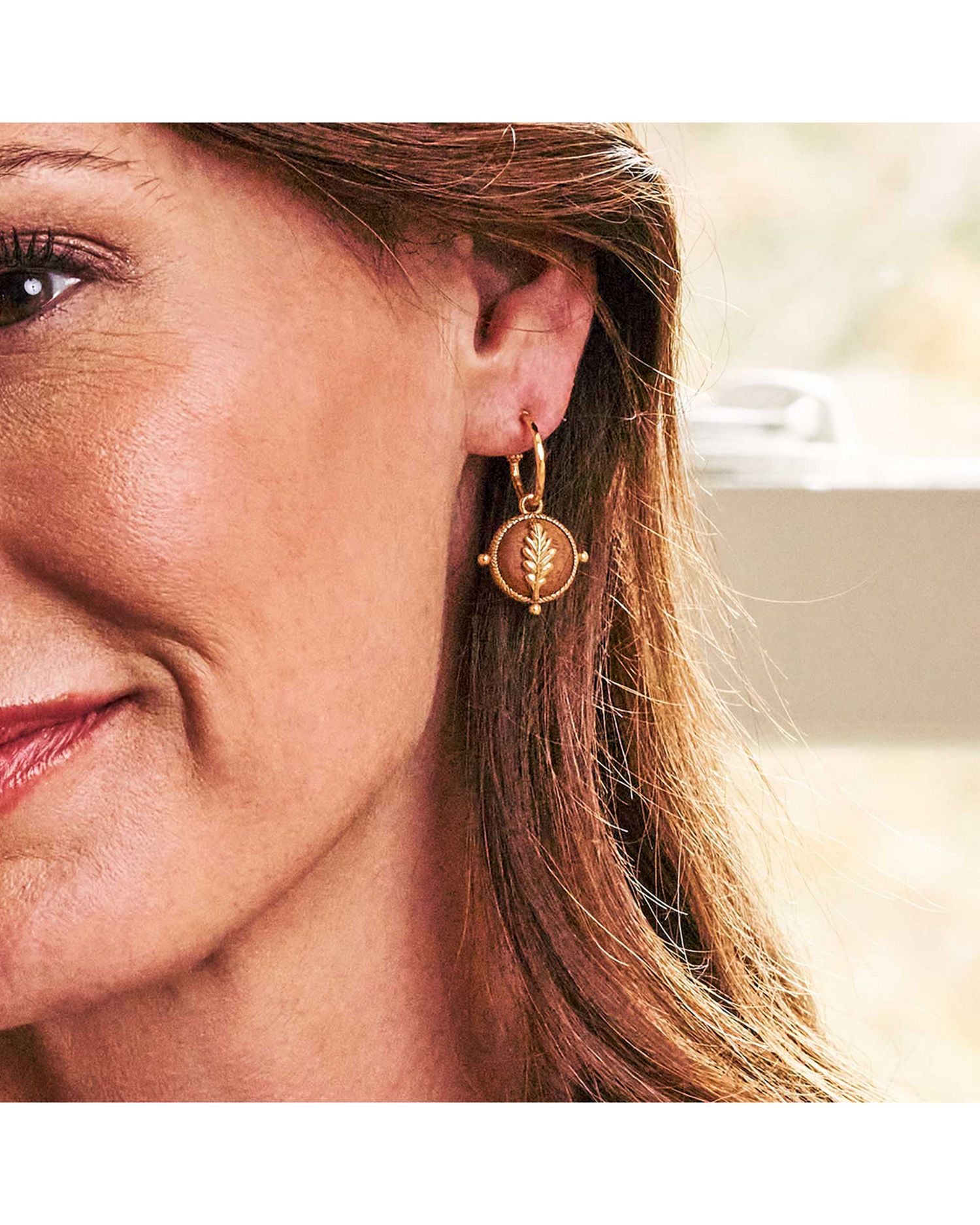 Forest Walk Oak Leaf Teak Double Sided Charm Hoop Earrings