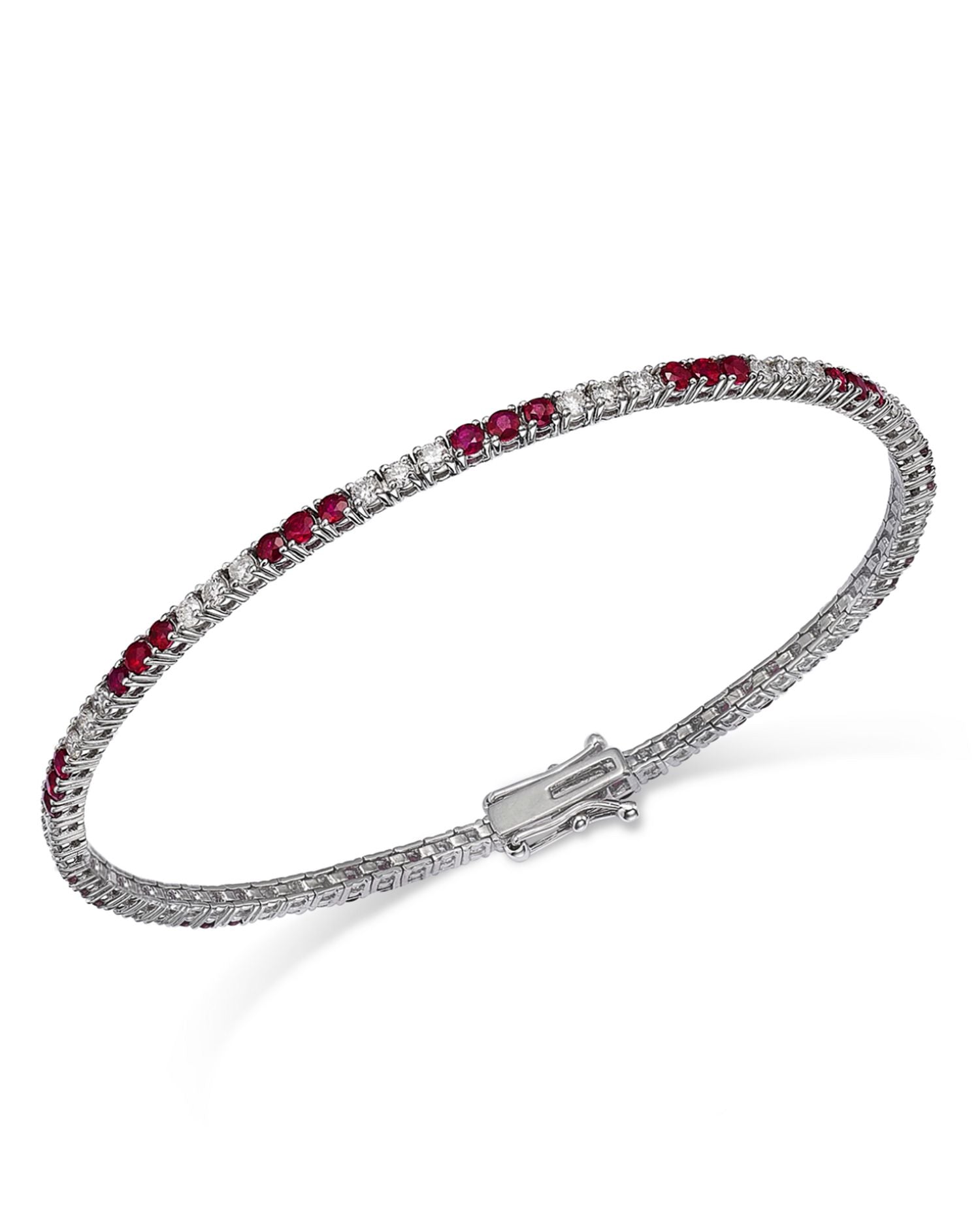 Ruby & Diamond Tennis Bracelet in 14K White Gold