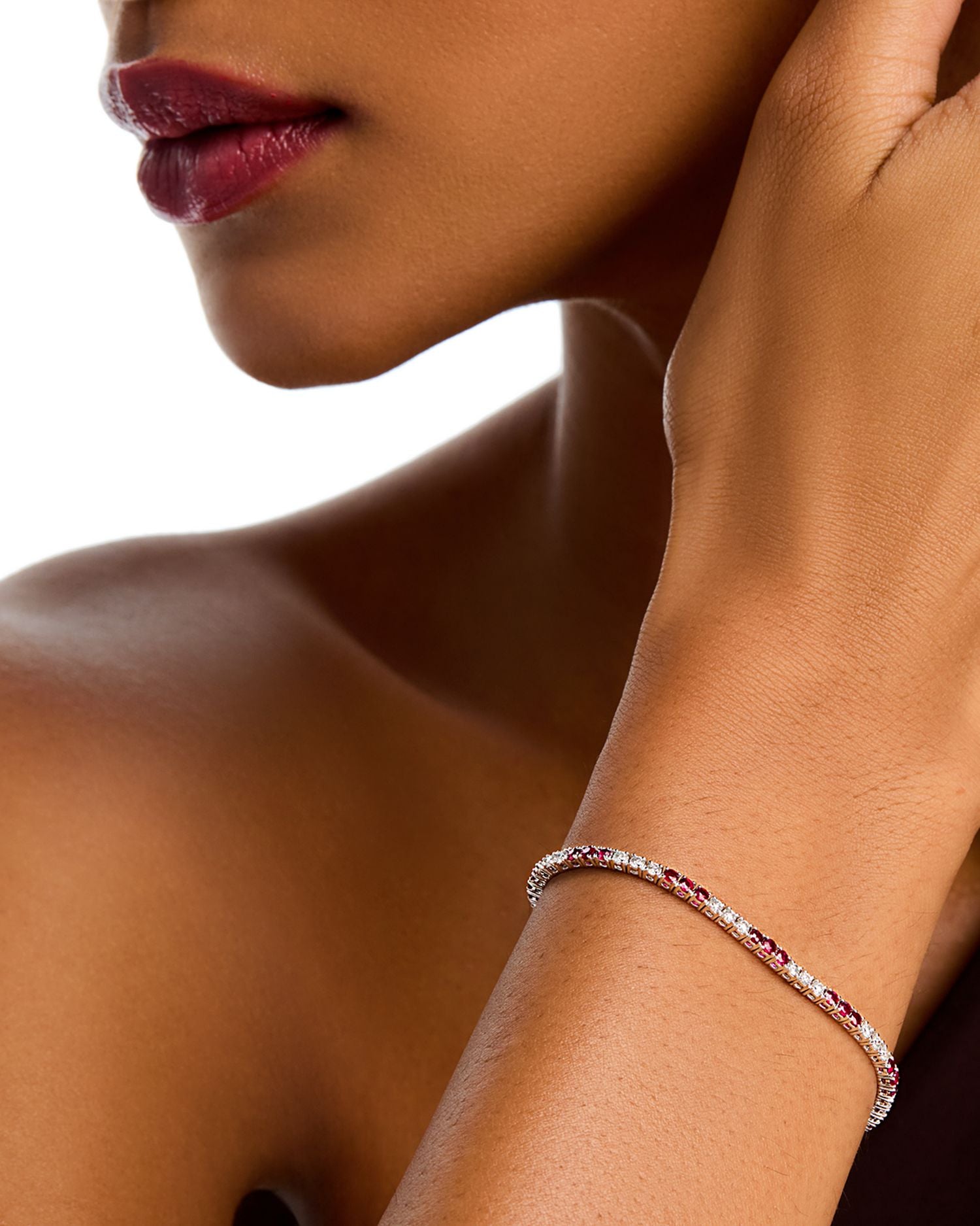 Ruby & Diamond Tennis Bracelet in 14K White Gold