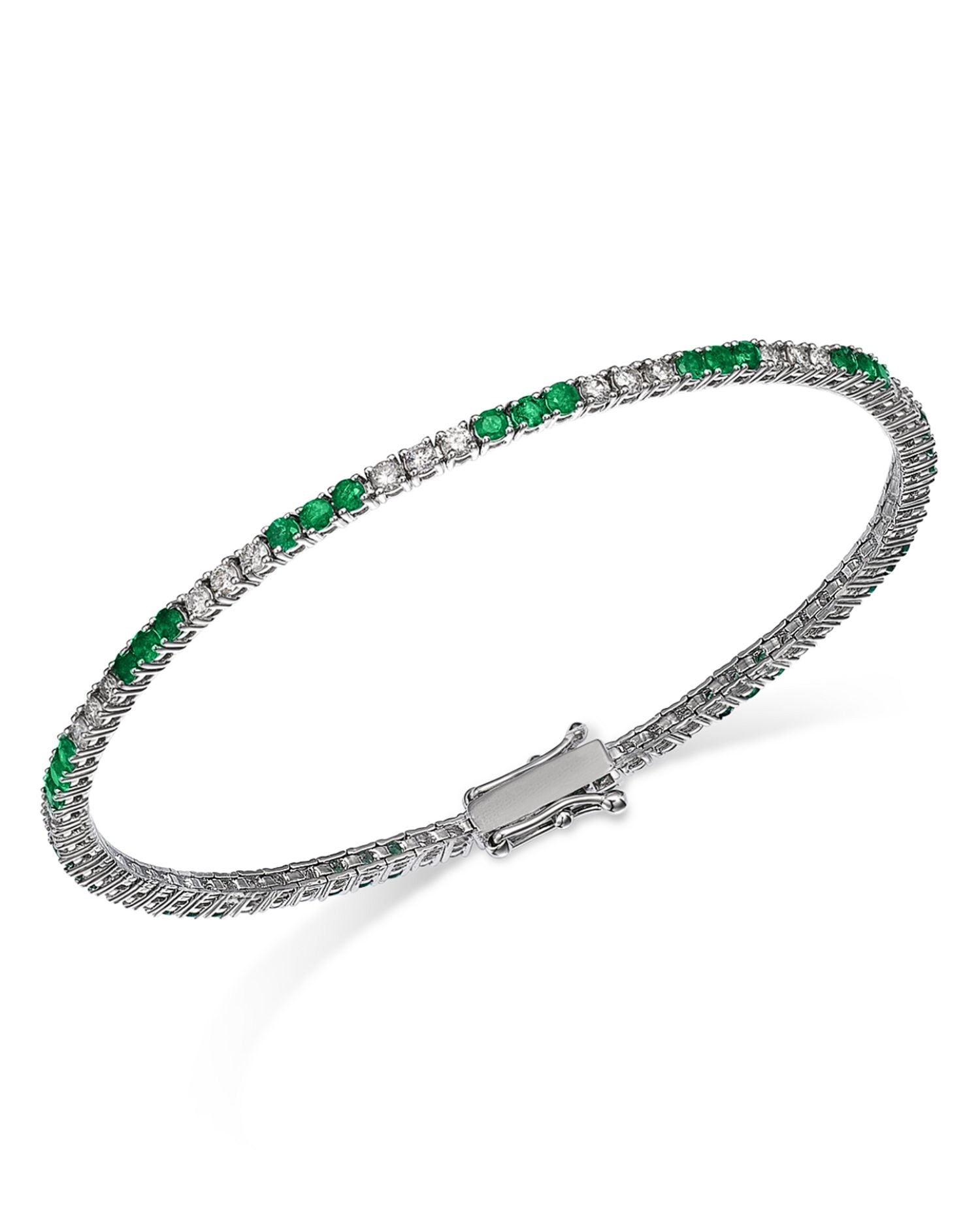 Emerald & Diamond Bracelet Tennis Bracelet in 14K White Gold