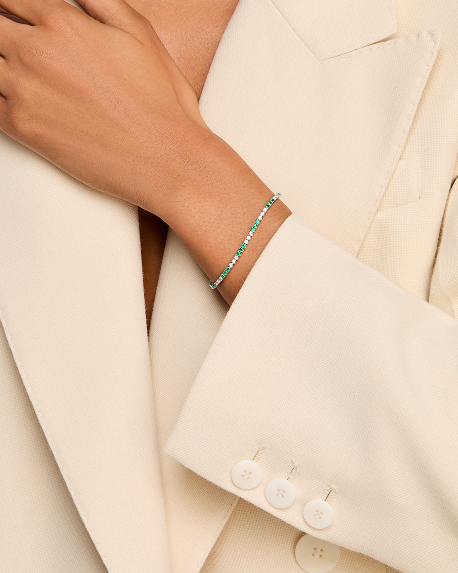 Emerald & Diamond Bracelet Tennis Bracelet in 14K White Gold
