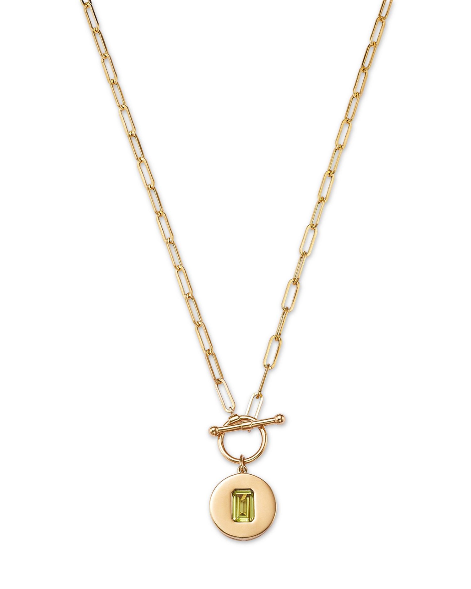 14K Yellow Gold Peridot Disc Pendant Necklace, 16'