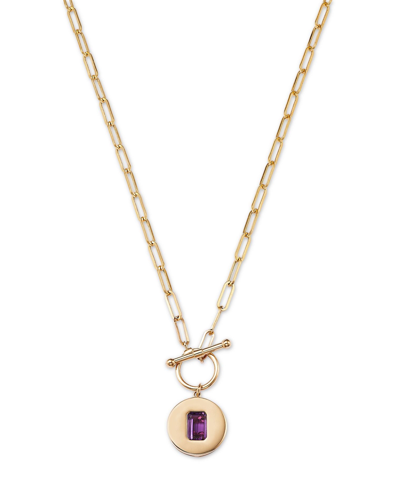 14K Yellow Gold Amethyst Disc Pendant Necklace, 16'