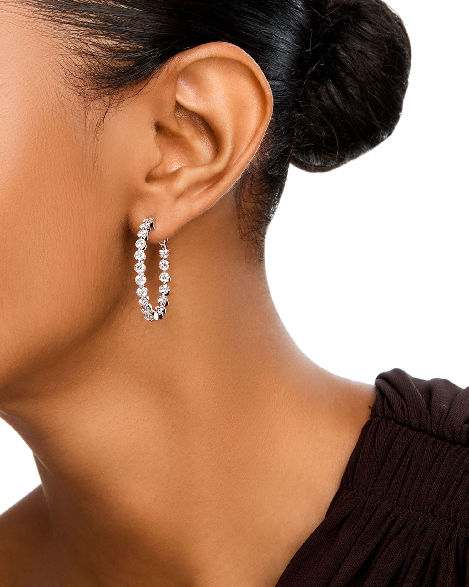 Diamond Inside Out Medium Hoop Earrings in 14K White Gold, 4.50 ct. t.w.