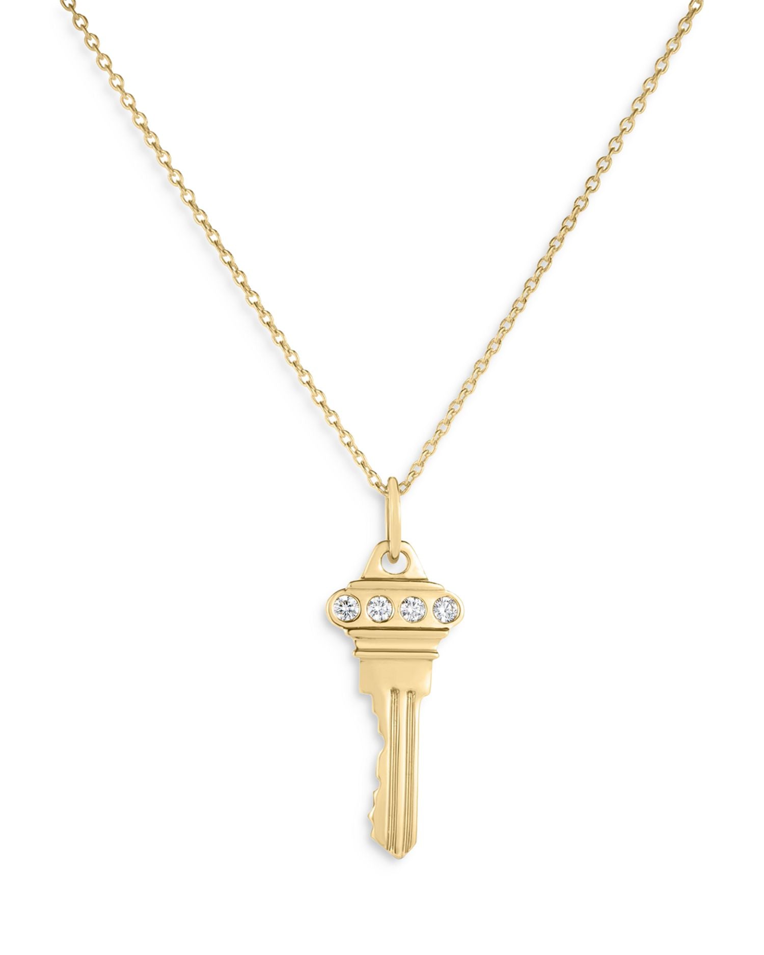 18K Yellow Gold Tiny Treasures Diamond Key Pendant Necklace, 16-18'