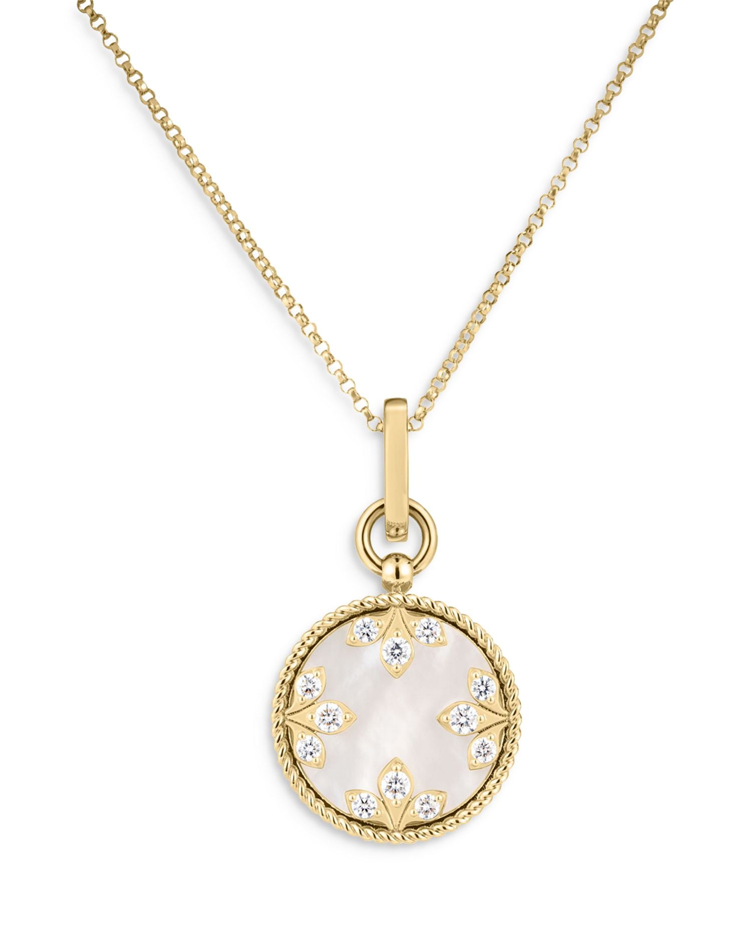 18K Yellow Gold Venetian Princess Medallion Mother of Pearl & Diamond Pendant Necklace, 17'