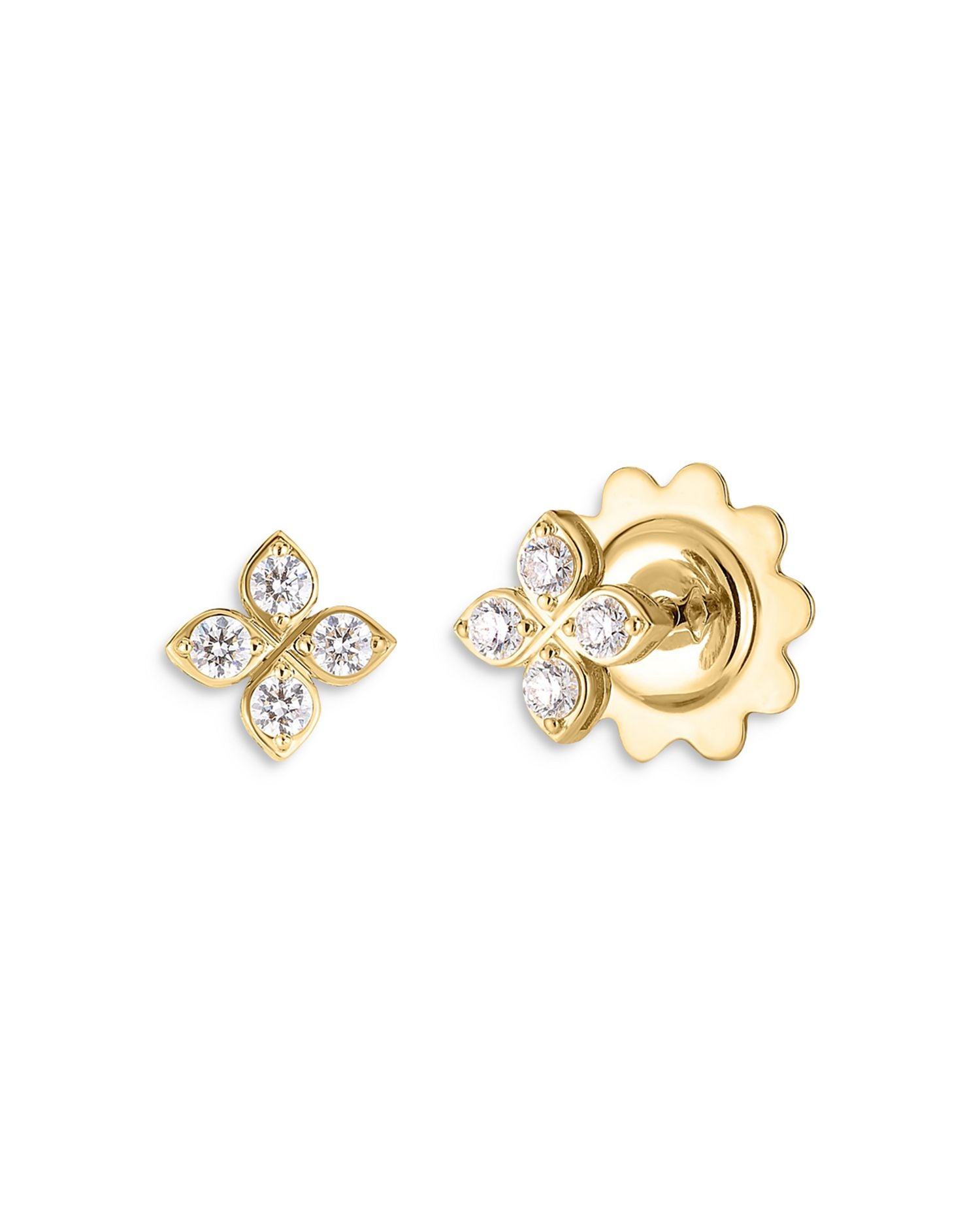 18K Yellow Gold Love in Verona Diamond Flower Stud Earrings