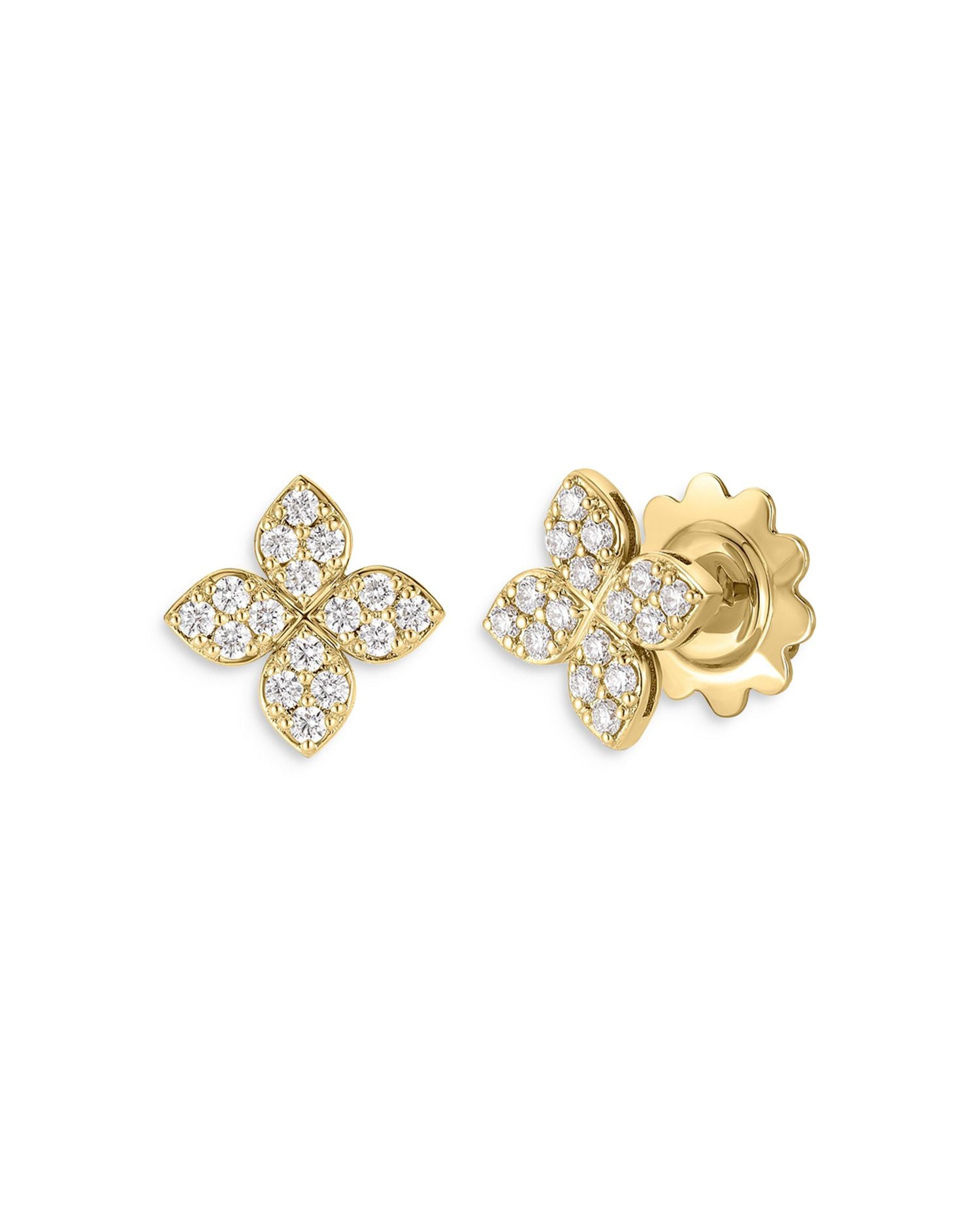 18K Yellow Gold Love in Verona Diamond Flower Stud Earrings