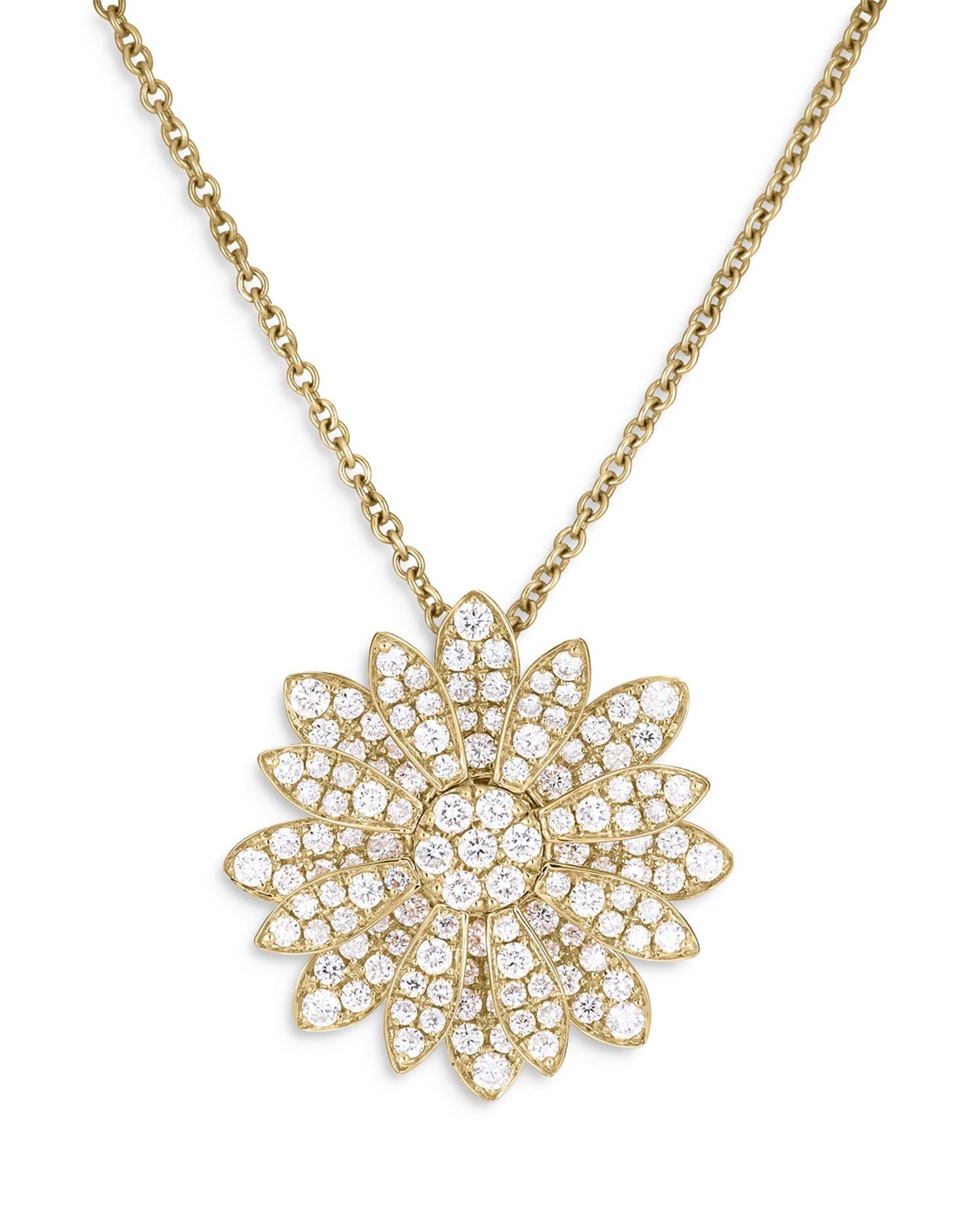 18K Yellow Gold Margherita Diamond Flower Pendant Necklace, 16-18'