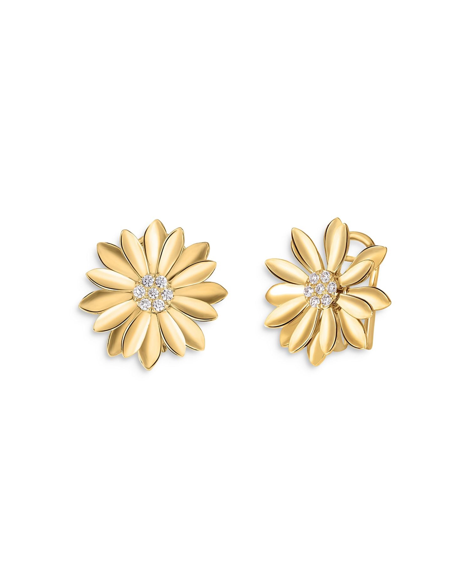 18K Yellow Gold Margherita Floral Earrings with Diamonds, 0.18 ct. t.w.