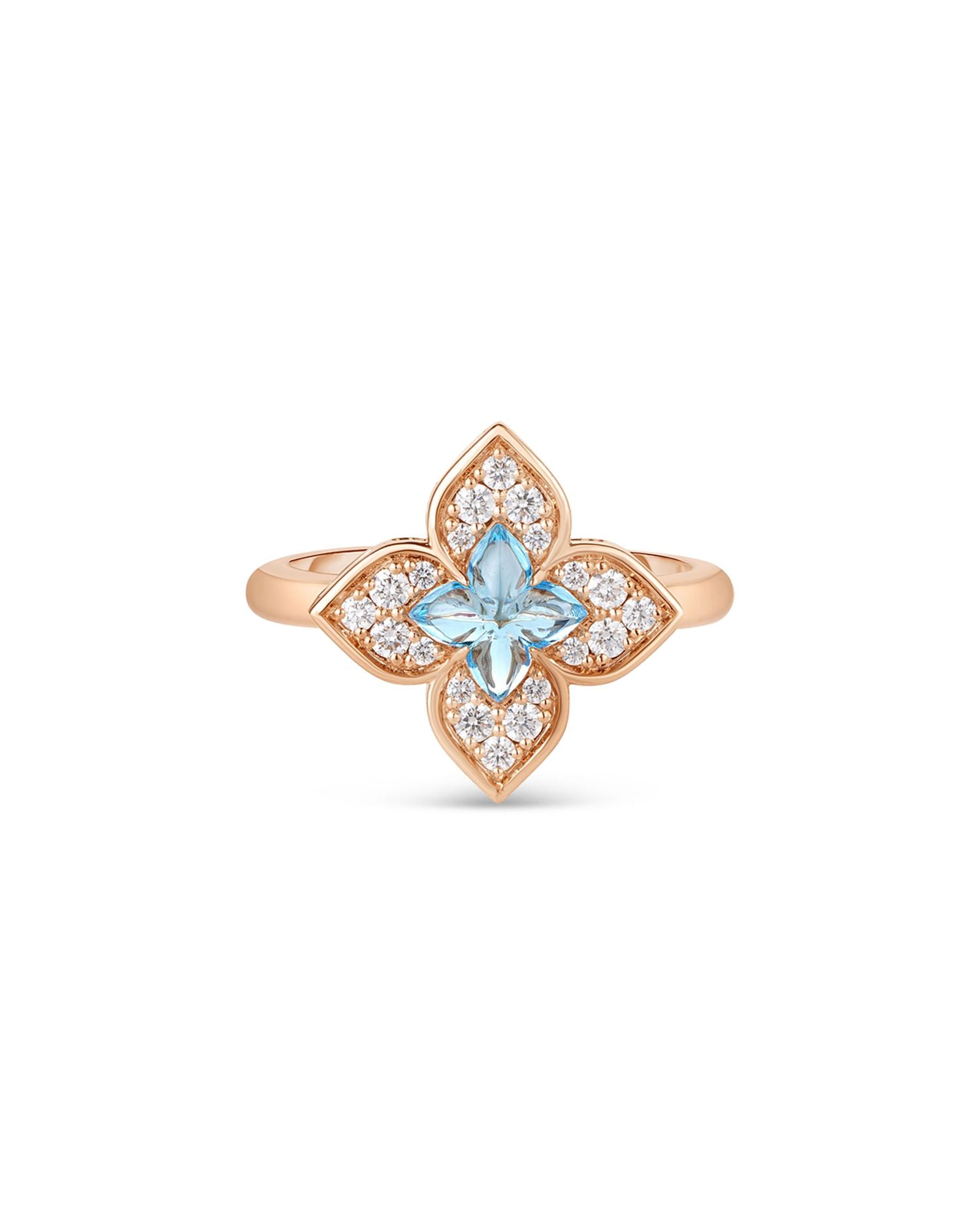 18K Rose Gold Venetian Princess Carnevale Blue Topaz & Diamond Flower Ring