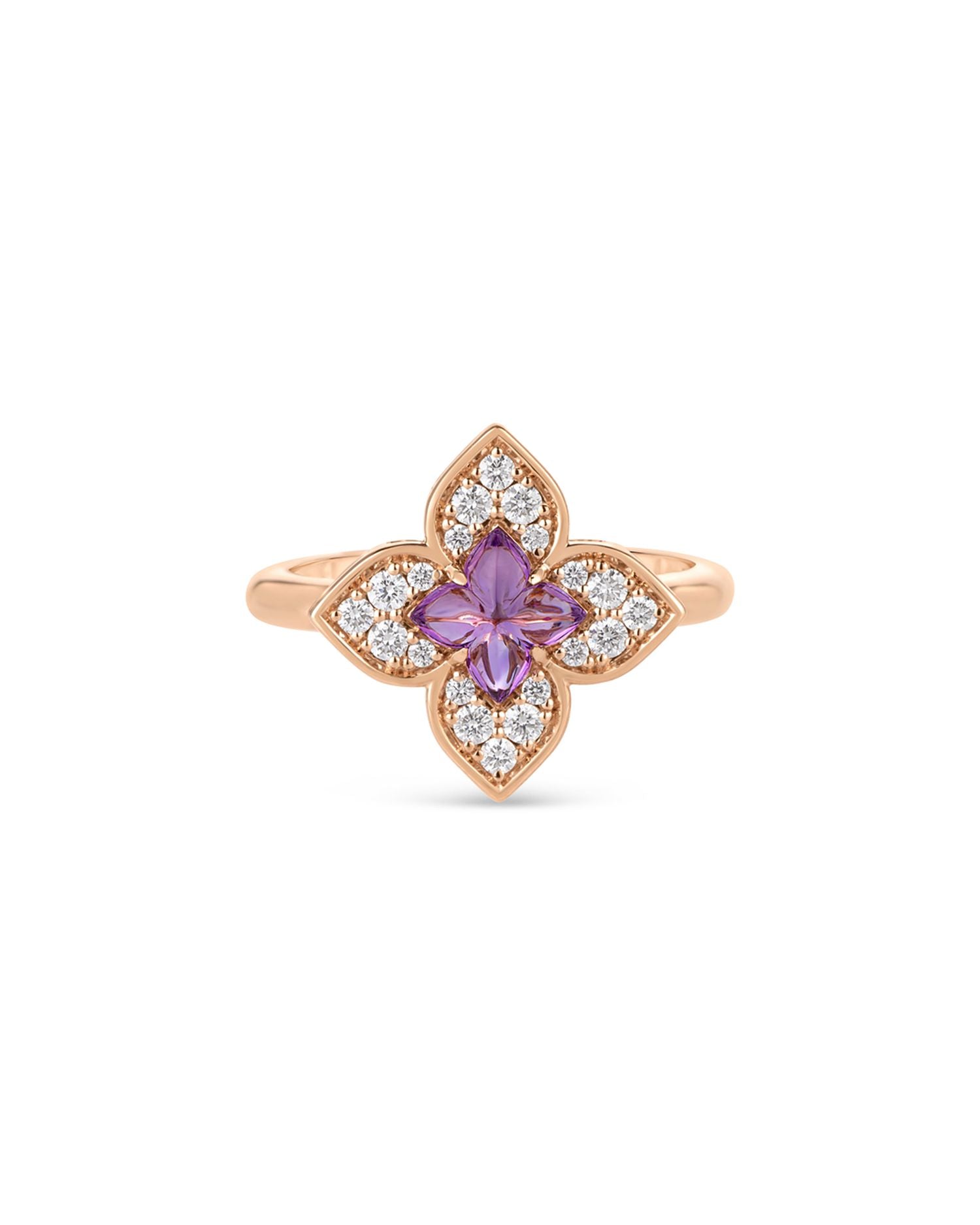 18K Rose Gold Venetian Princess Carnevale Amethyst & Diamond Flower Ring