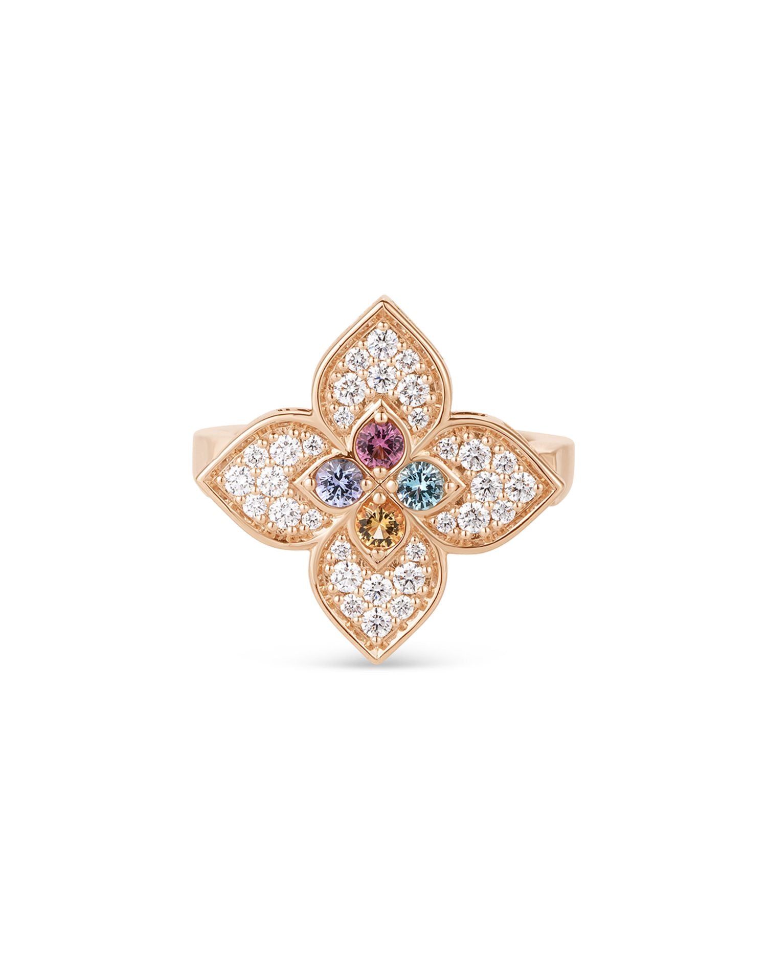 18K Rose Gold Venetian Princess Multi Gemstone & Diamond Flower Ring