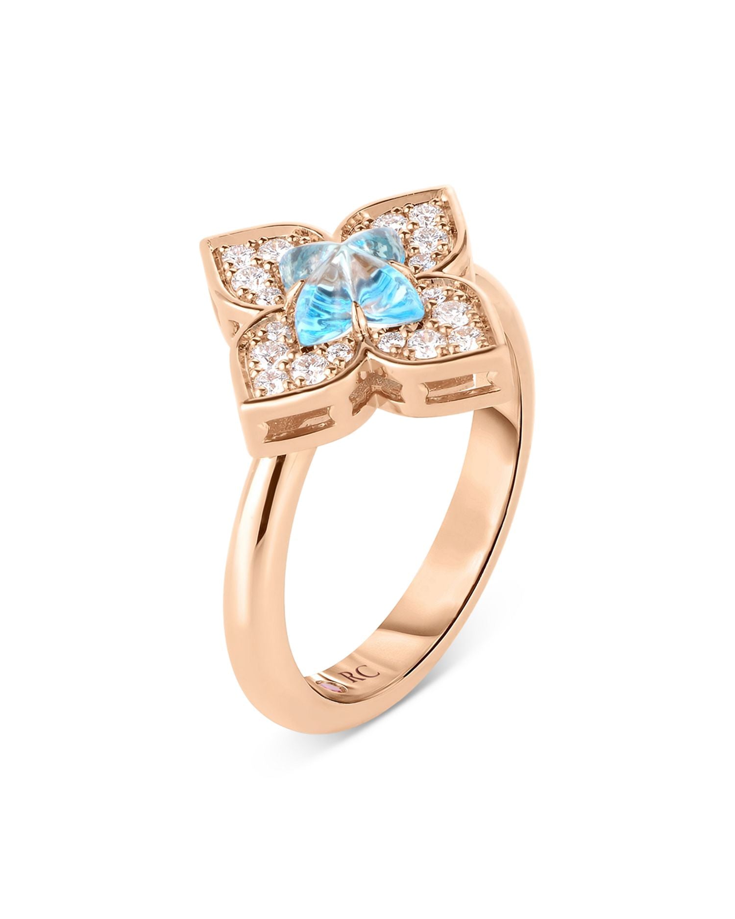 18K Rose Gold Venetian Princess Carnevale Blue Topaz & Diamond Flower Ring