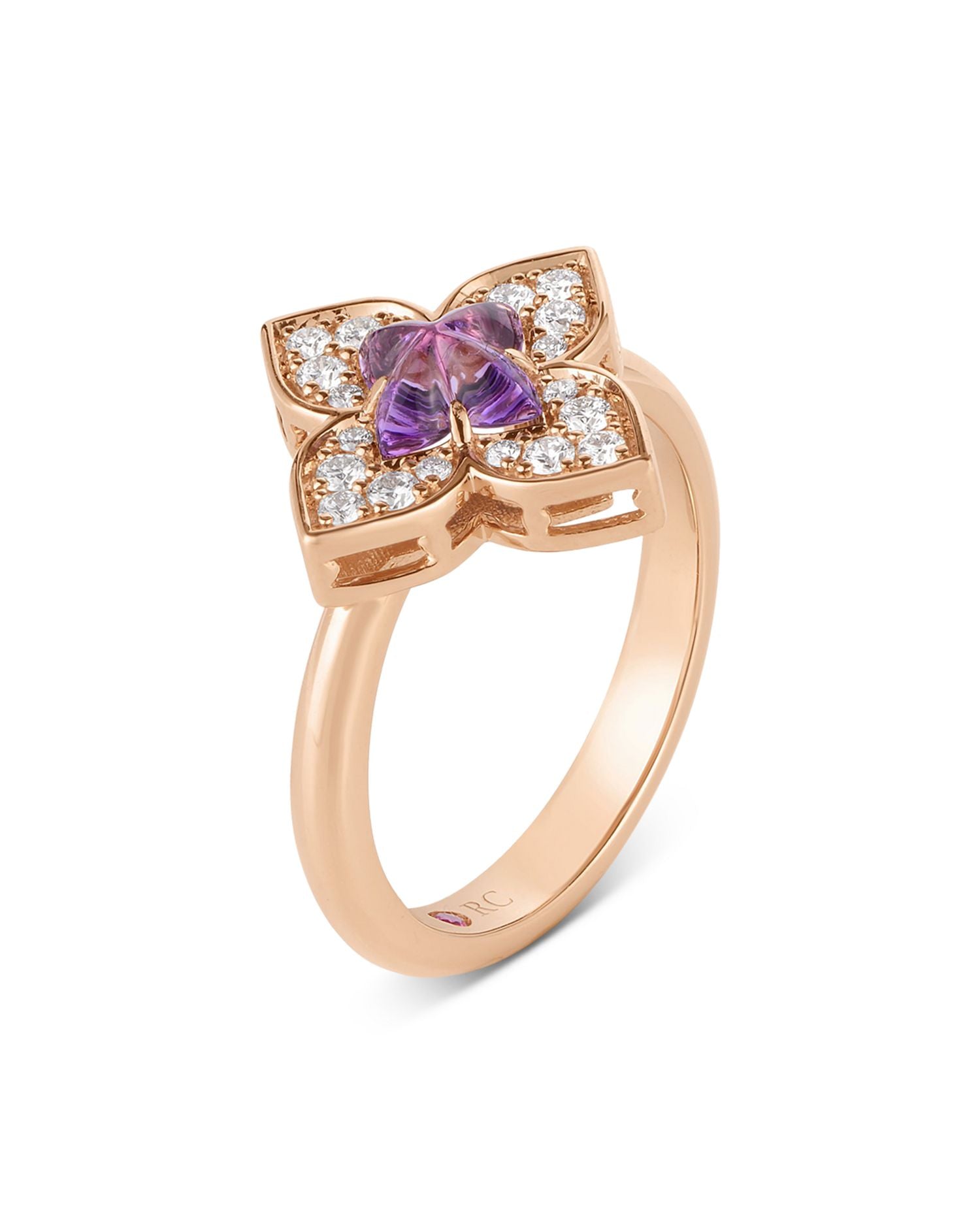 18K Rose Gold Venetian Princess Carnevale Amethyst & Diamond Flower Ring